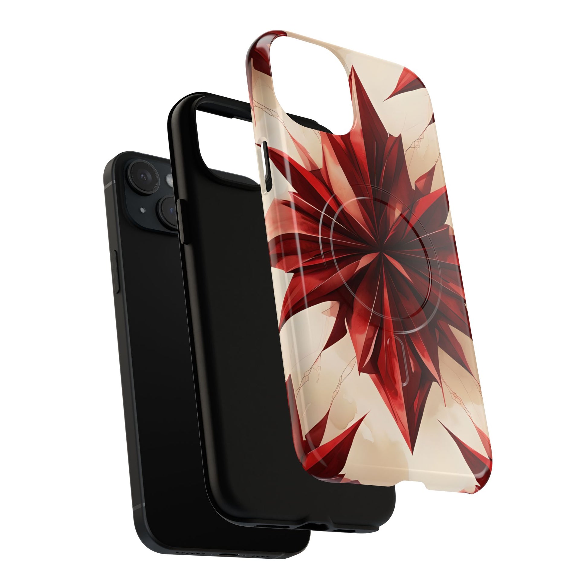 Ruby Compass iPhone 15 Plus MagSafe Phone Case - Bold Red Modern Design