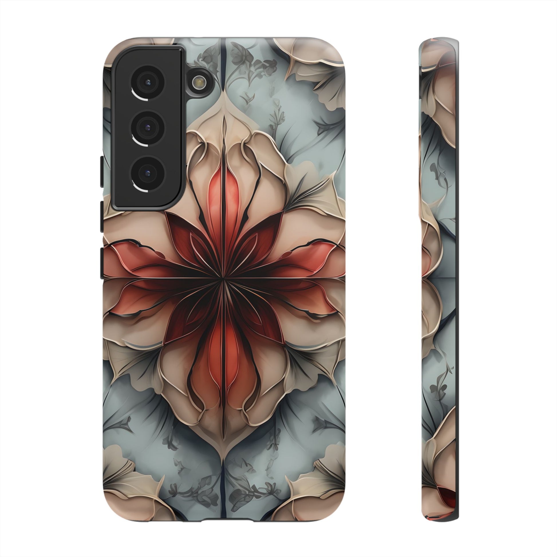 Ember Bloom - Kaleidoscope Collection Artistic Floral - Samsung Galaxy S22 Tough Phone Case - Fiery Symmetrical Design