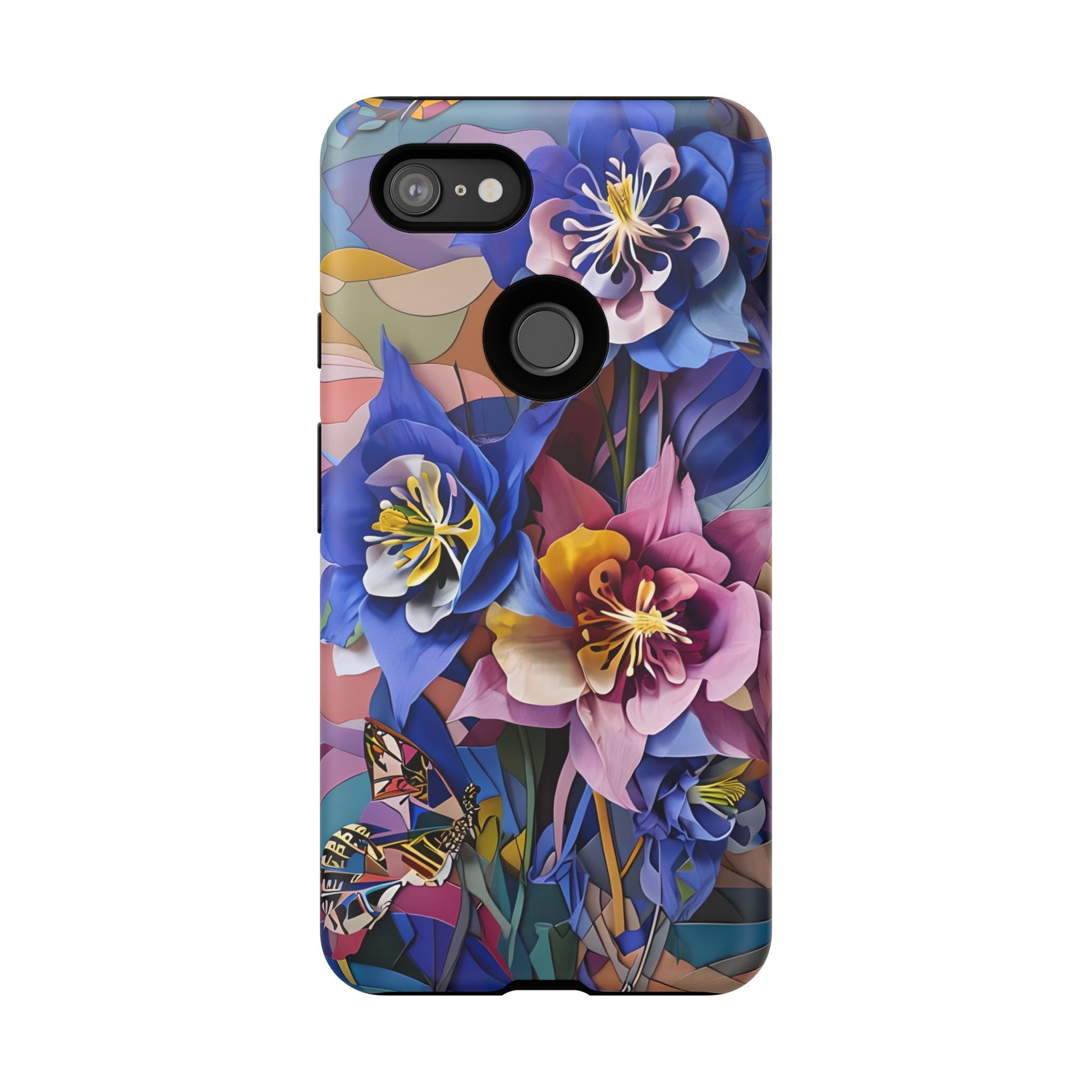 Blue Columbine Carnivale - Artistic Floral & Butterfly Google Pixel 3XL Tough Phone Case - Vibrant Botanical Design