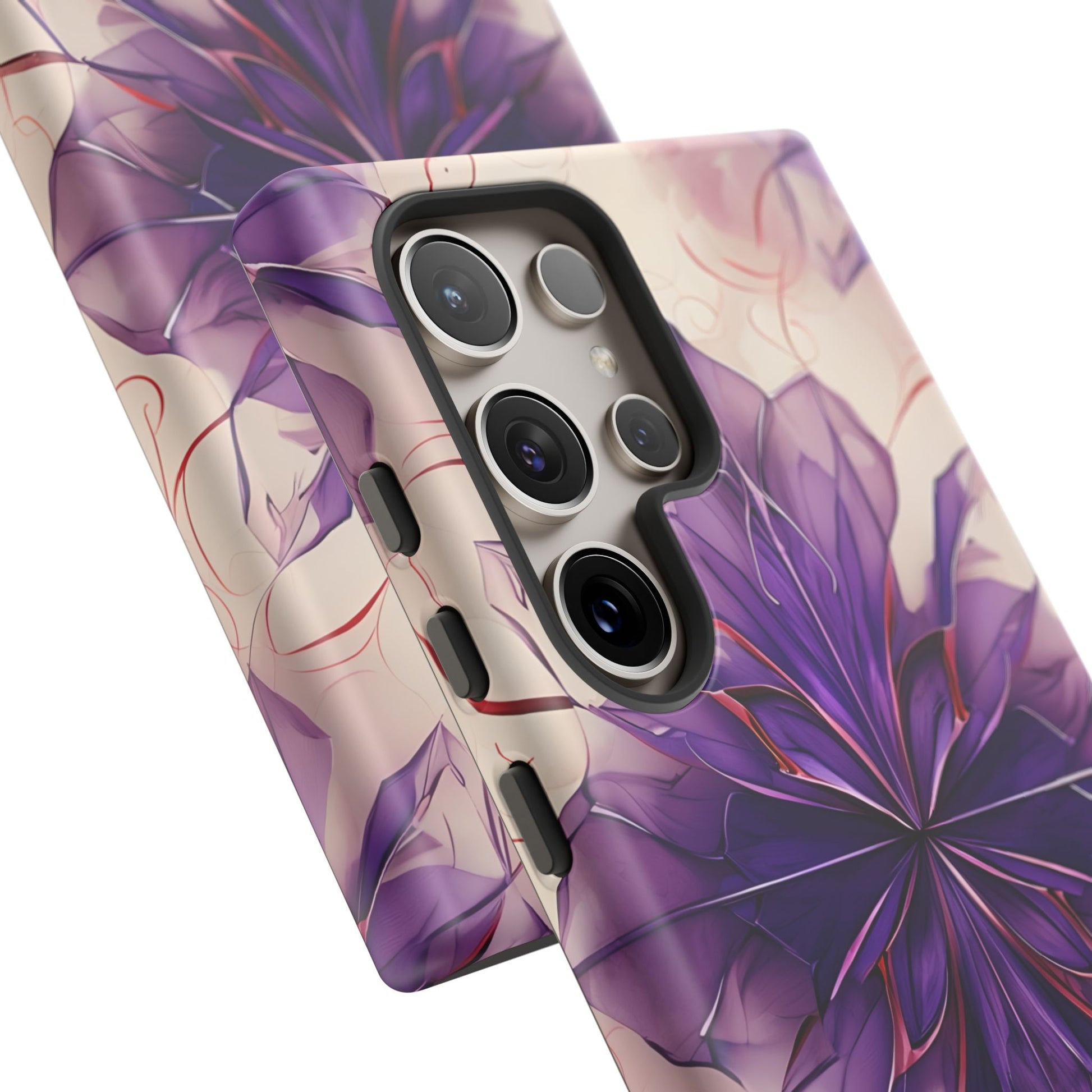 Violet Reverie - Kaleidoscope Collection Artistic Floral Burst - Samsung Galaxy S24 Ultra Tough Phone Case - Bold Purple Symmetrical Design