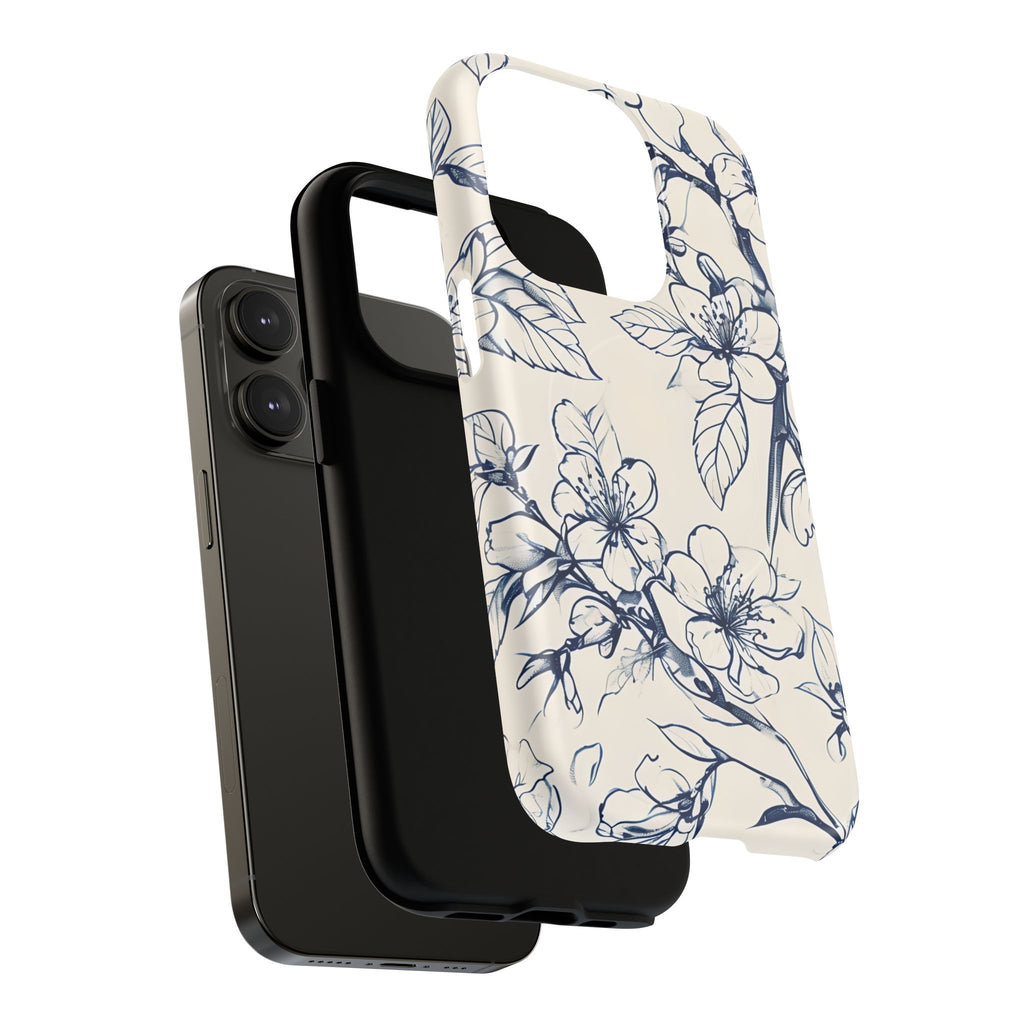 Blossom Sketch - Artistic Blue Floral - iPhone 14 Pro MagSafe Phone Case - Hand-Drawn Botanical Design