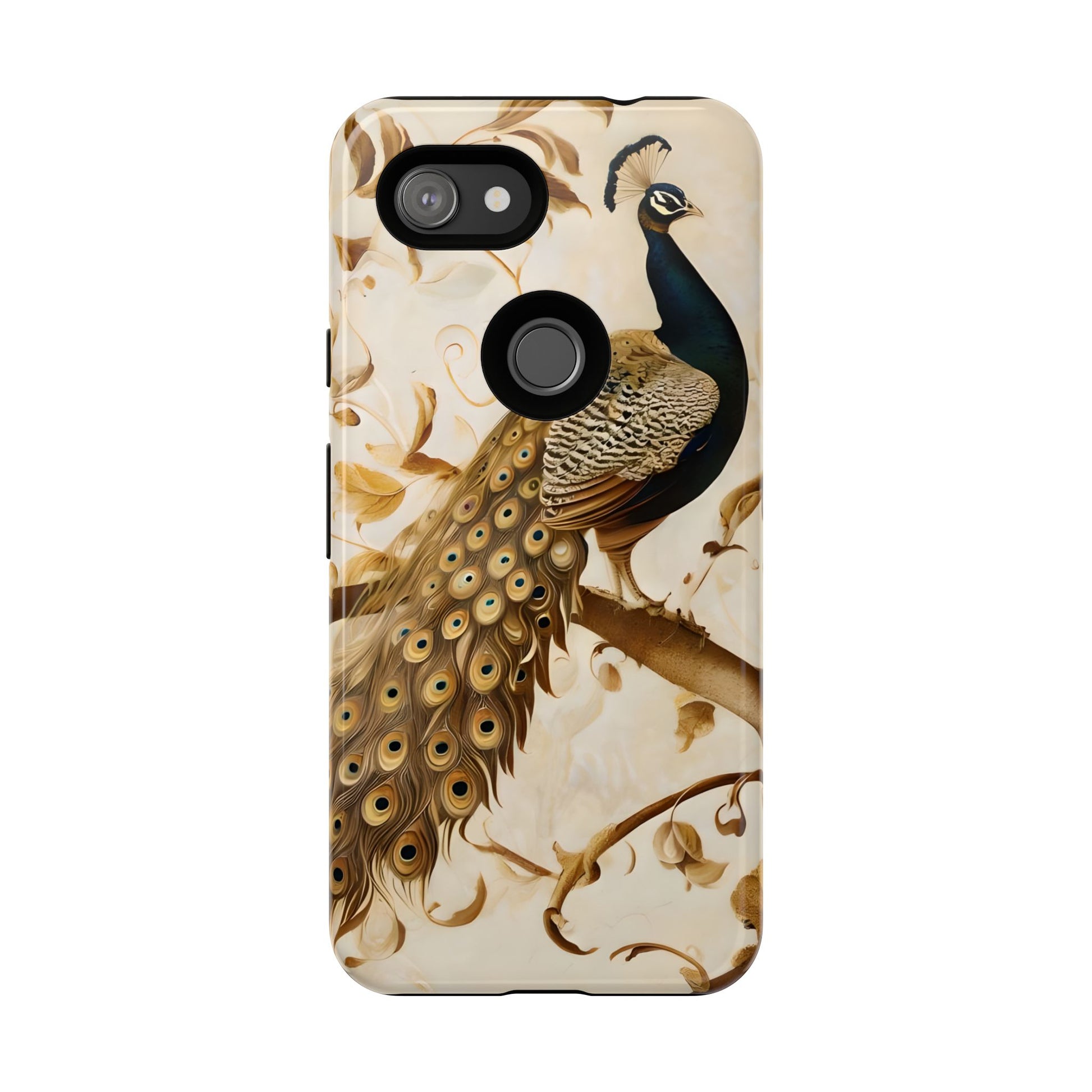 Golden Plumage - Luxe Peacock Art Google Pixel 3a Phone Case - Elegant Gold & Cream Design