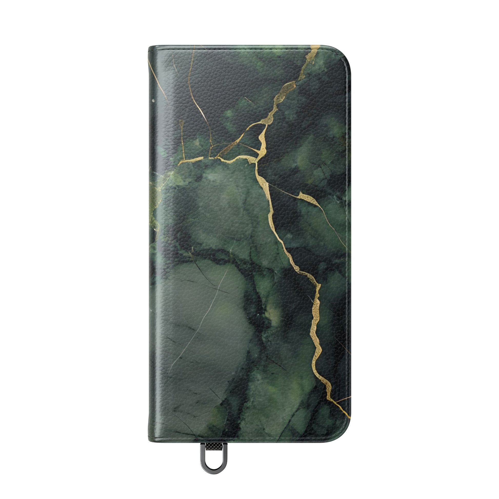 Verdant Vein - Flip Phone Case for Samsung Galaxy S25 Plus - Green and Gold Marble Design