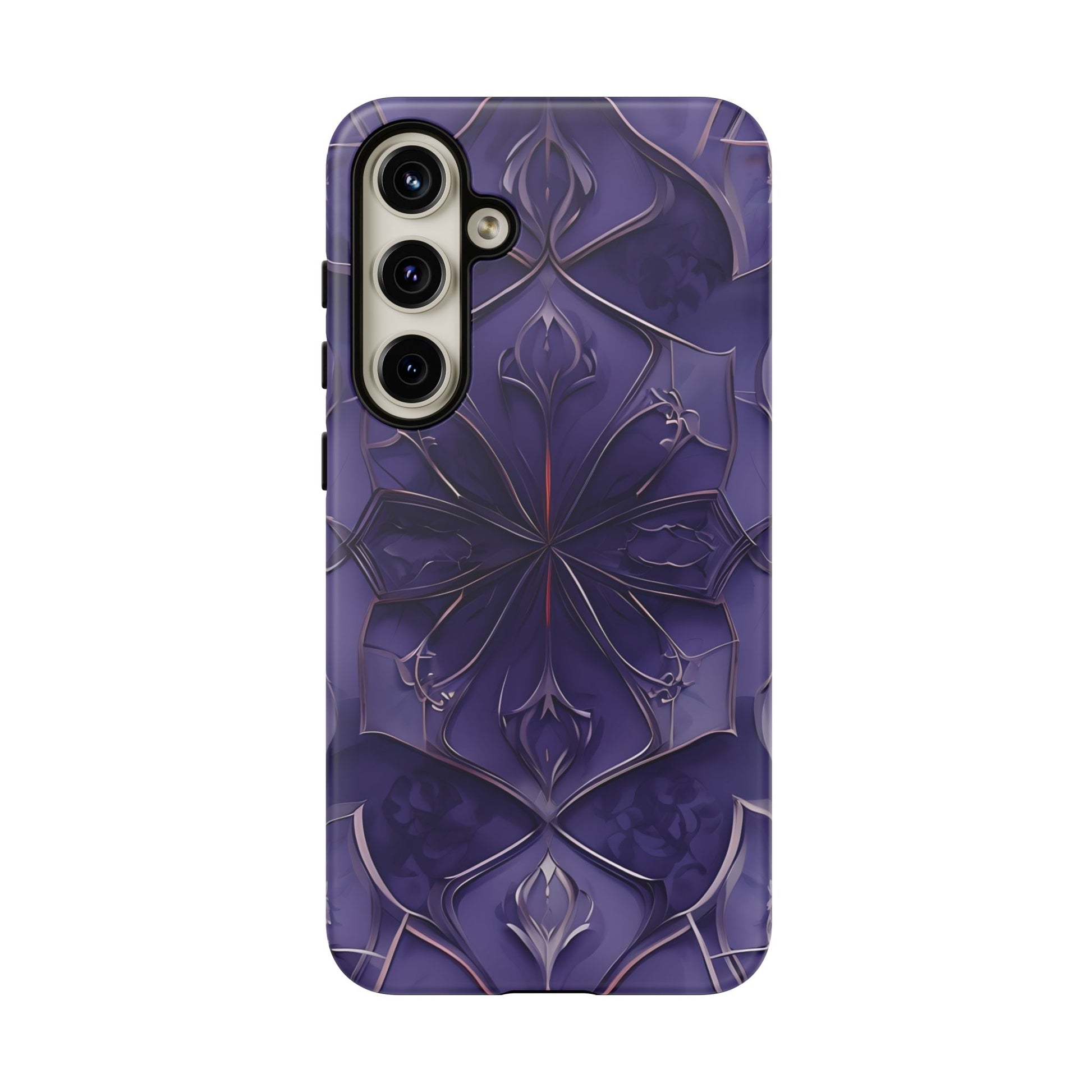 Violet Nebula - Kaleidoscope Collection Artistic Floral Burst - Samsung Galaxy S24 Plus Tough Phone Case - Bold Purple Symmetrical Design