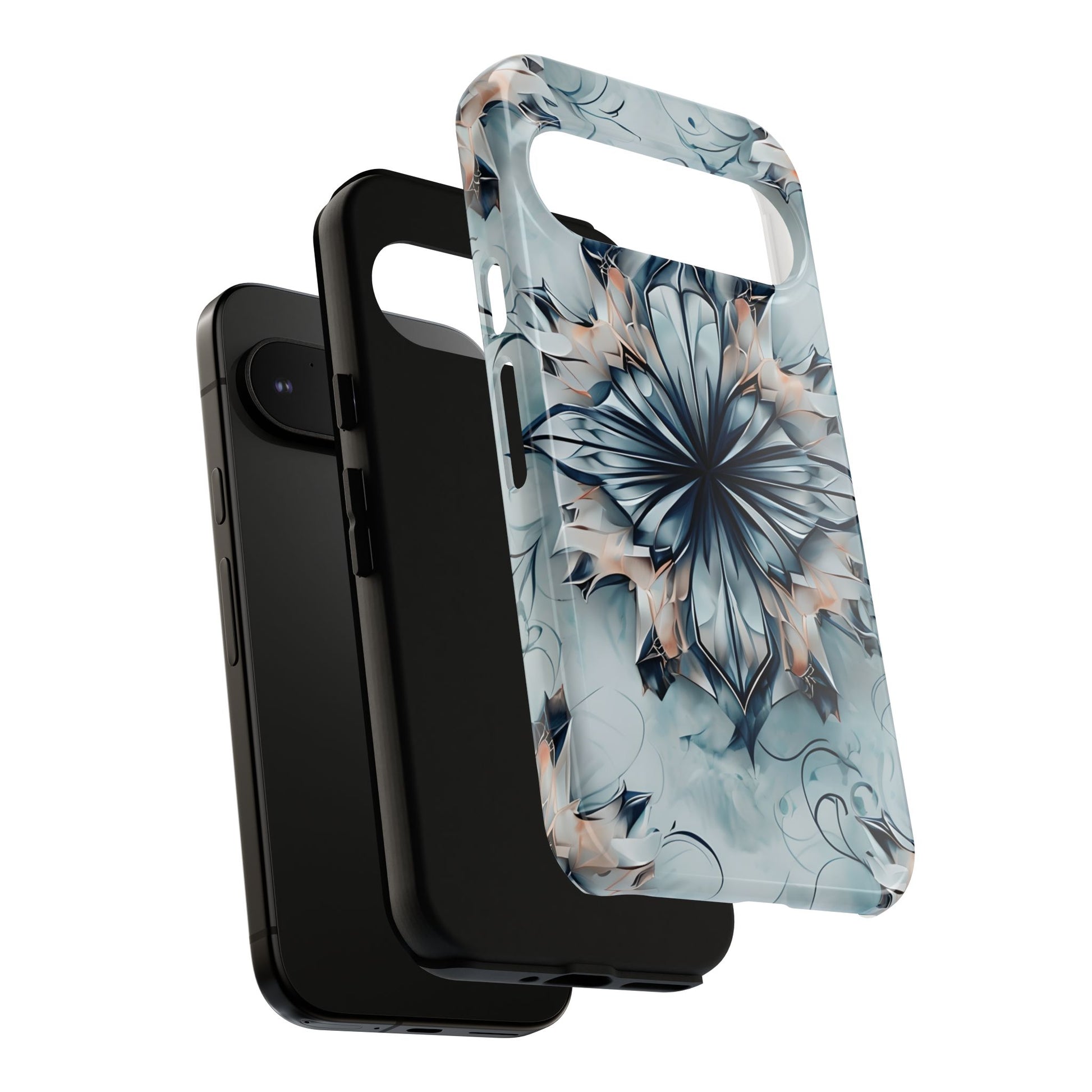 Indigo Mirage - Artistic Kaleidoscope Collection Artistic Floral - Google Pixel 9 Pro Tough Phone Case - Bold Indigo Symmetrical Design