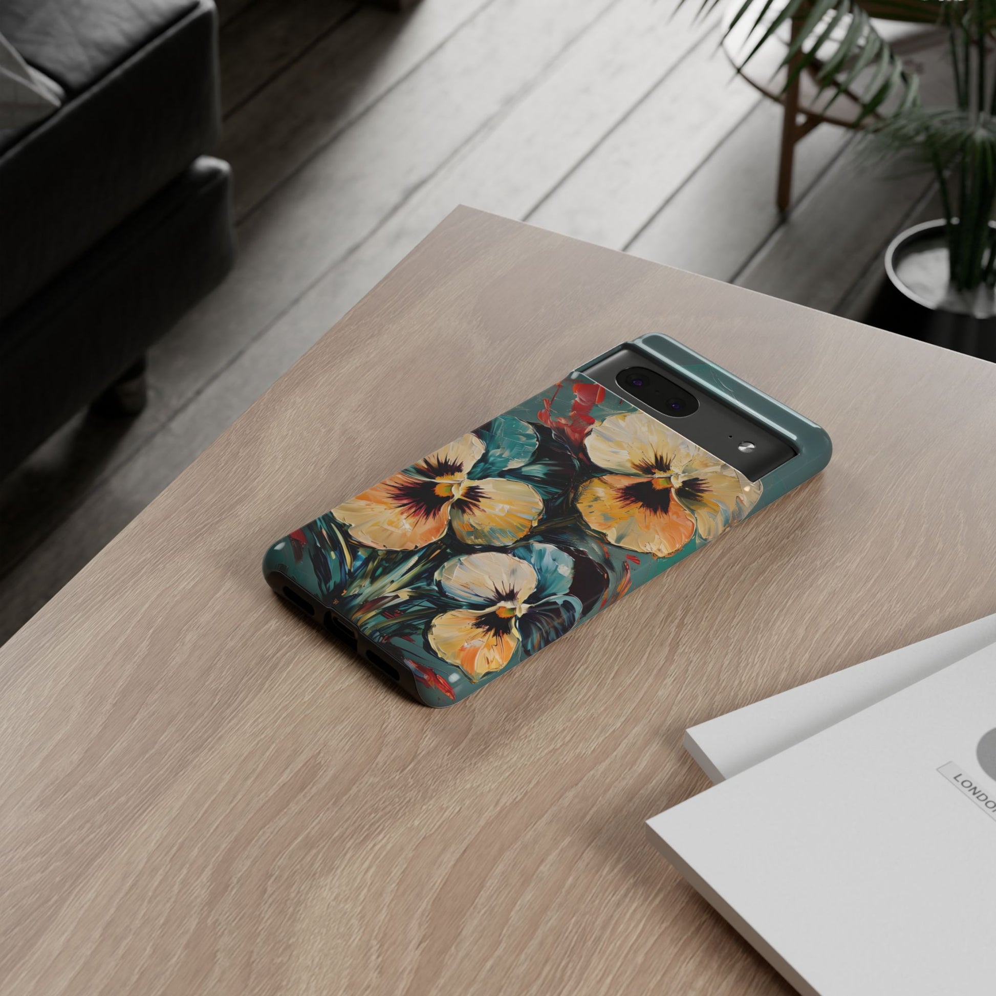 Golden Pansy Cascade Tough Case for Google Pixel 7 - Floral Artistic Shockproof Cover, Elegant Protective Phone Case