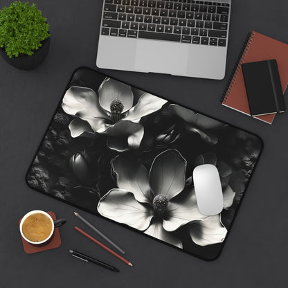Monochrome Magnolia Desk Mat - Premium Office Desk Pad, 3 Sizes Available, Artistic Workspace Protection