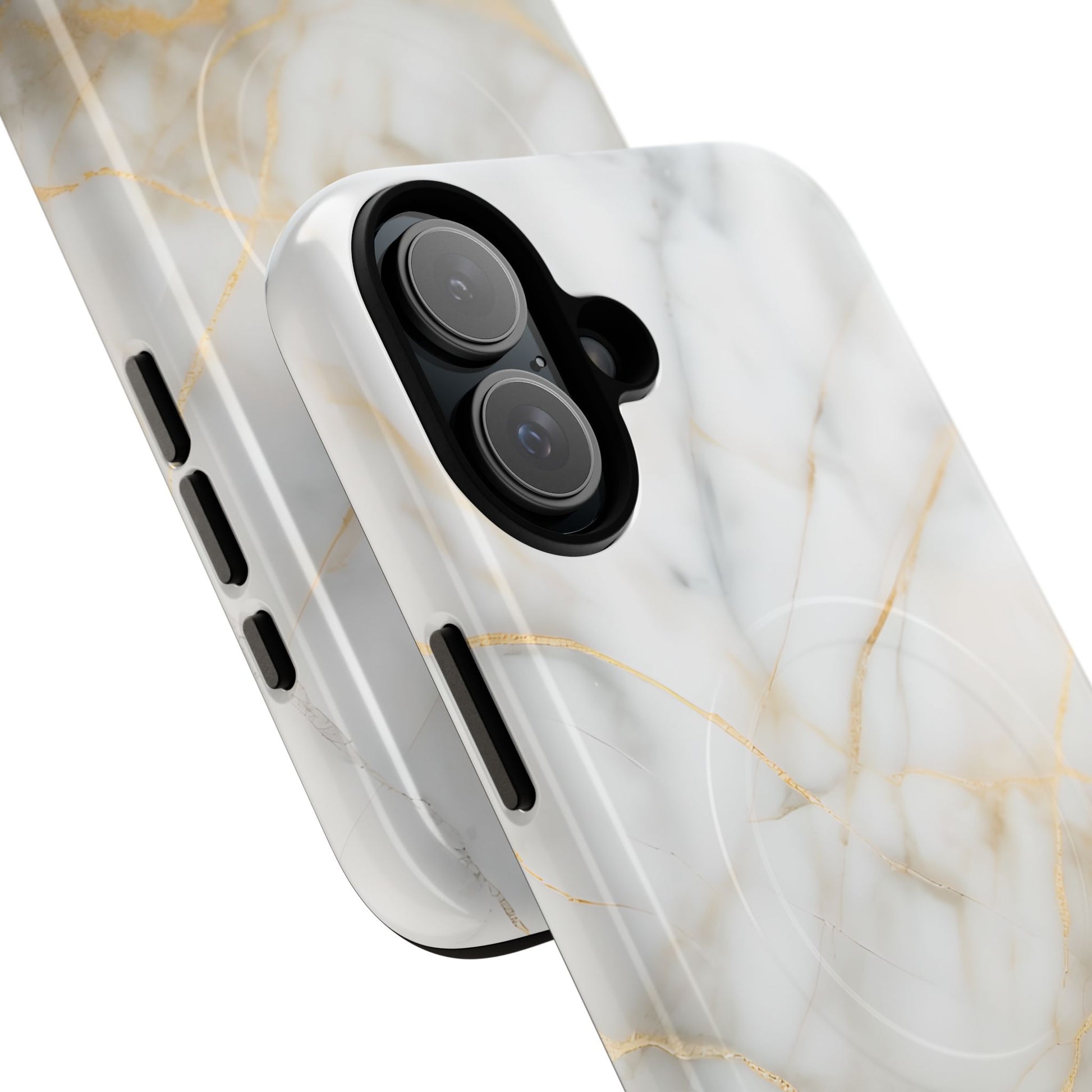 Golden Vein iPhone 16 Plus MagSafe Phone Case -White Neutral Marble Design