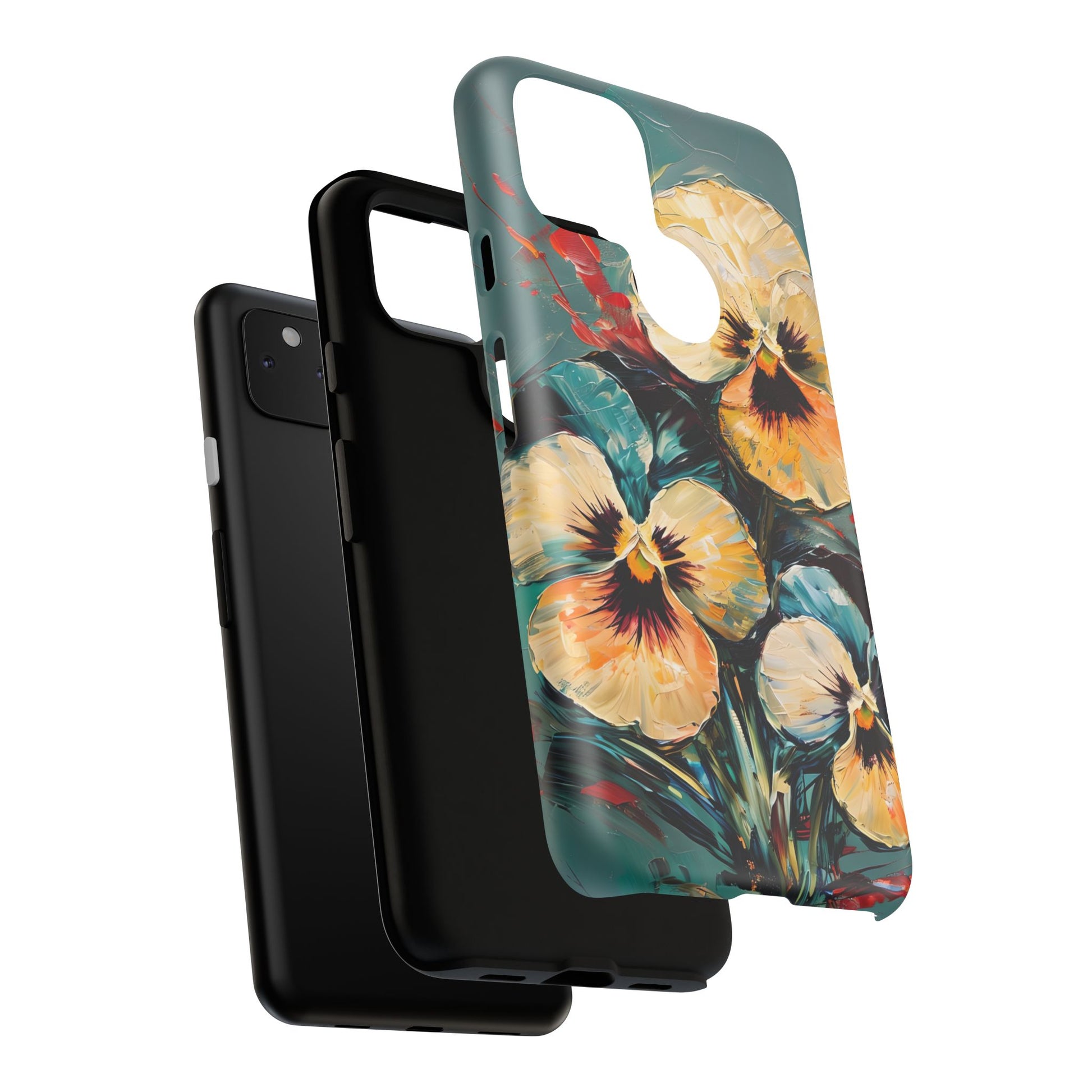 Golden Pansy Cascade Tough Case for Google Pixel 4a 5G - Floral Artistic Shockproof Cover, Elegant Protective Phone Case