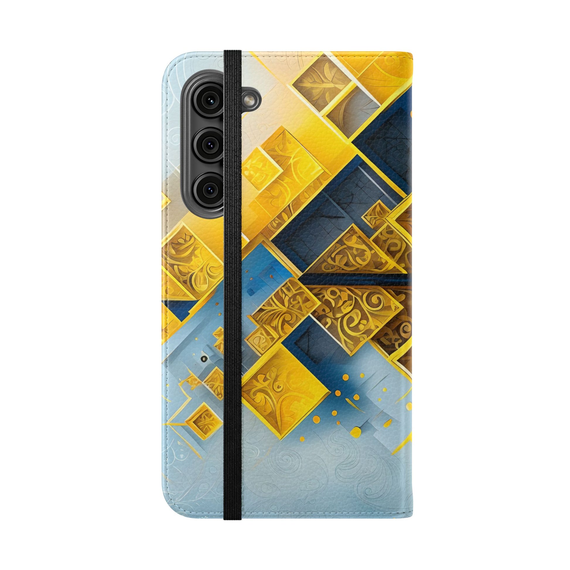 Golden Ascent Wallet Phone Case - Abstract Yellow & Blue Flip Cover for Samsung Galaxy S23 Plus