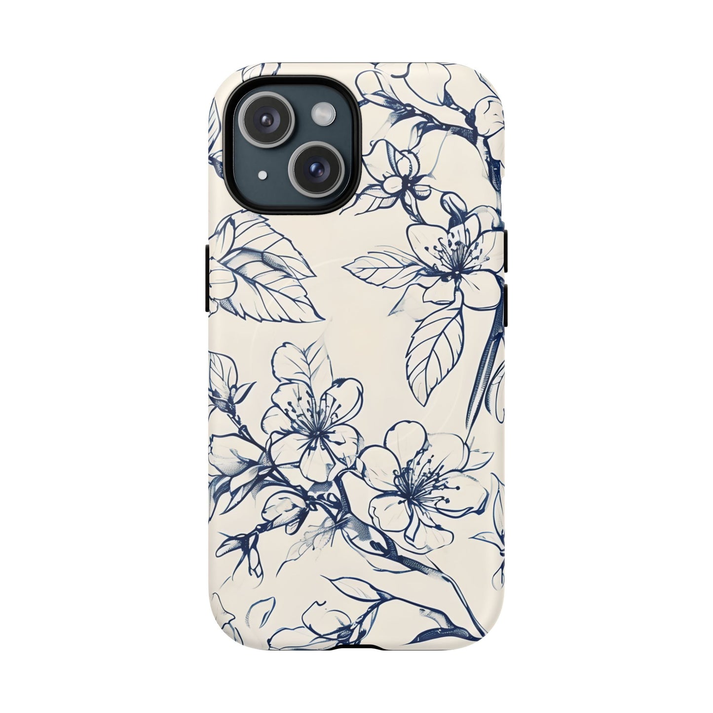Blossom Sketch - Artistic Blue Floral - iPhone MagSafe Phone Case - Botanical Design