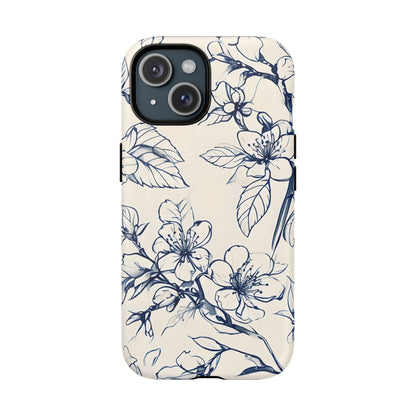 Blossom Sketch - Artistic Blue Floral - iPhone MagSafe Phone Case - Botanical Design