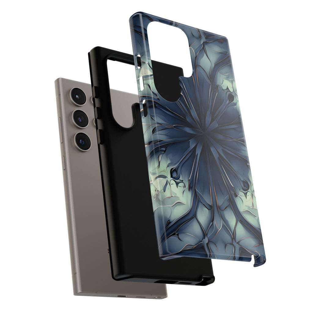 Indigo Mosaic - Artistic Kaleidoscope Collection Artistic Floral - Samsung Galaxy S24 Ultra Tough Phone Case - Bold Blue Symmetrical Design