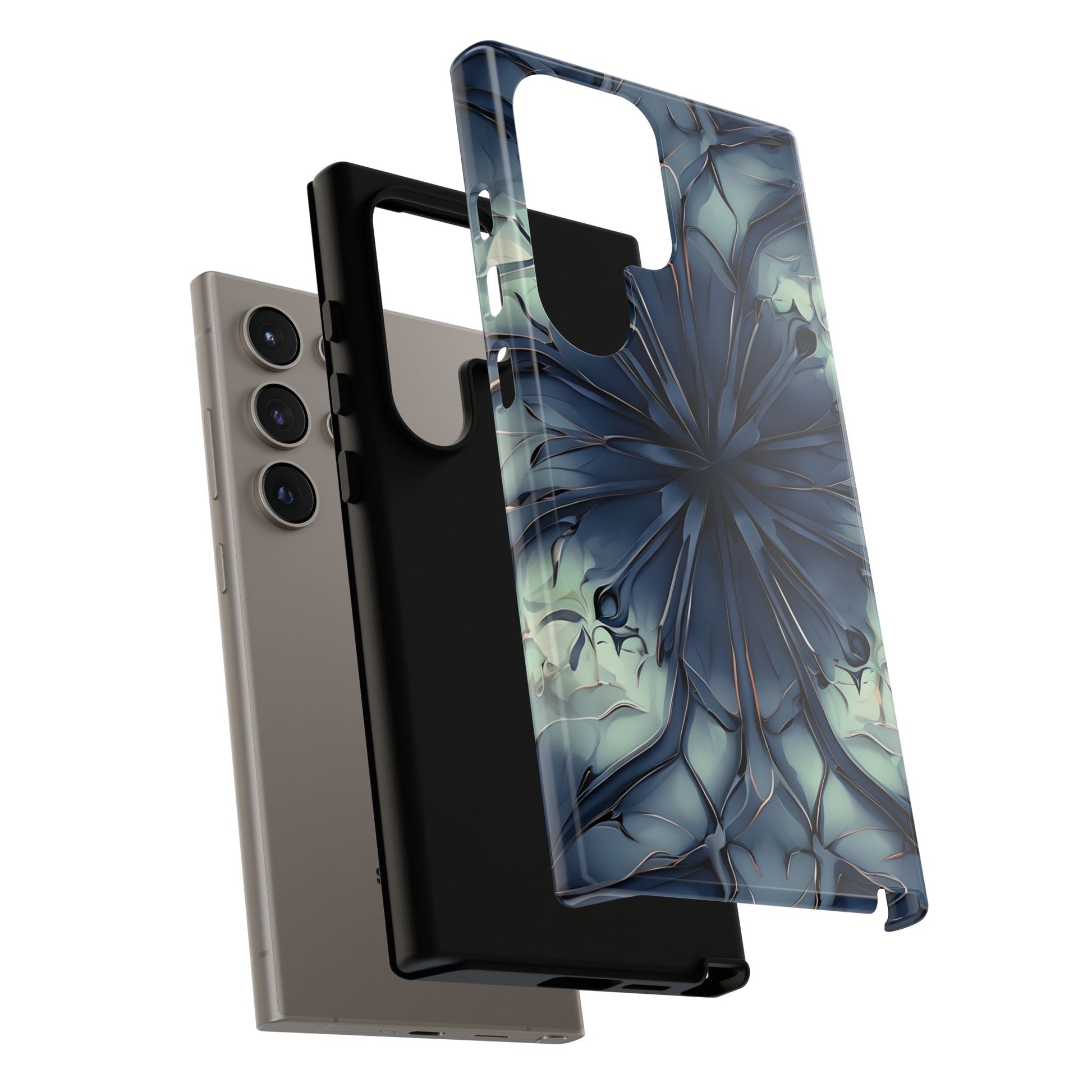 Indigo Mosaic - Artistic Kaleidoscope Collection Artistic Floral - Samsung Galaxy S24 Ultra Tough Phone Case - Bold Blue Symmetrical Design