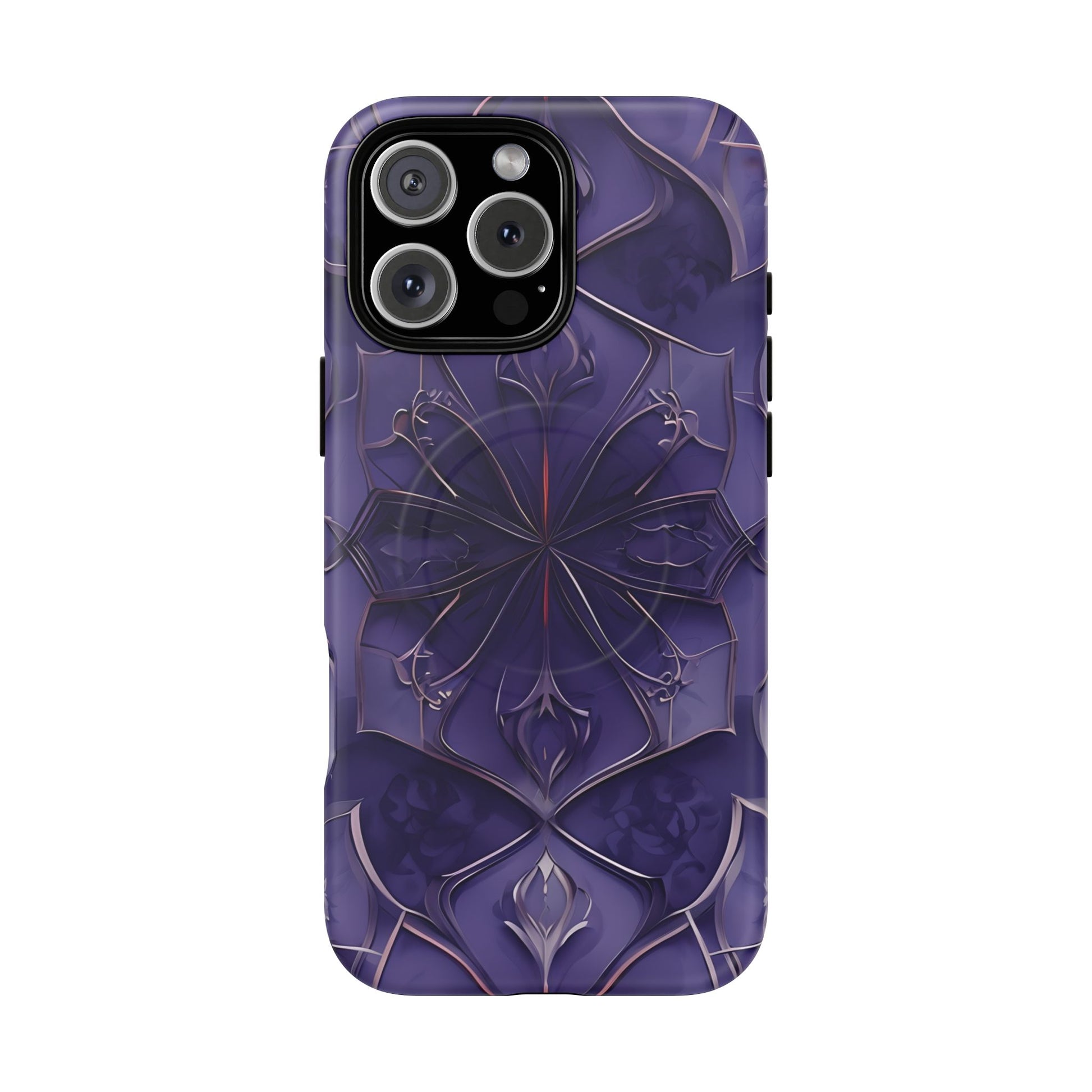 Violet Nebula - Kaleidoscope Collection Artistic Floral Burst - iPhone 16 Pro Max MagSafe Phone Case -Bold Purple Symmetrical Design