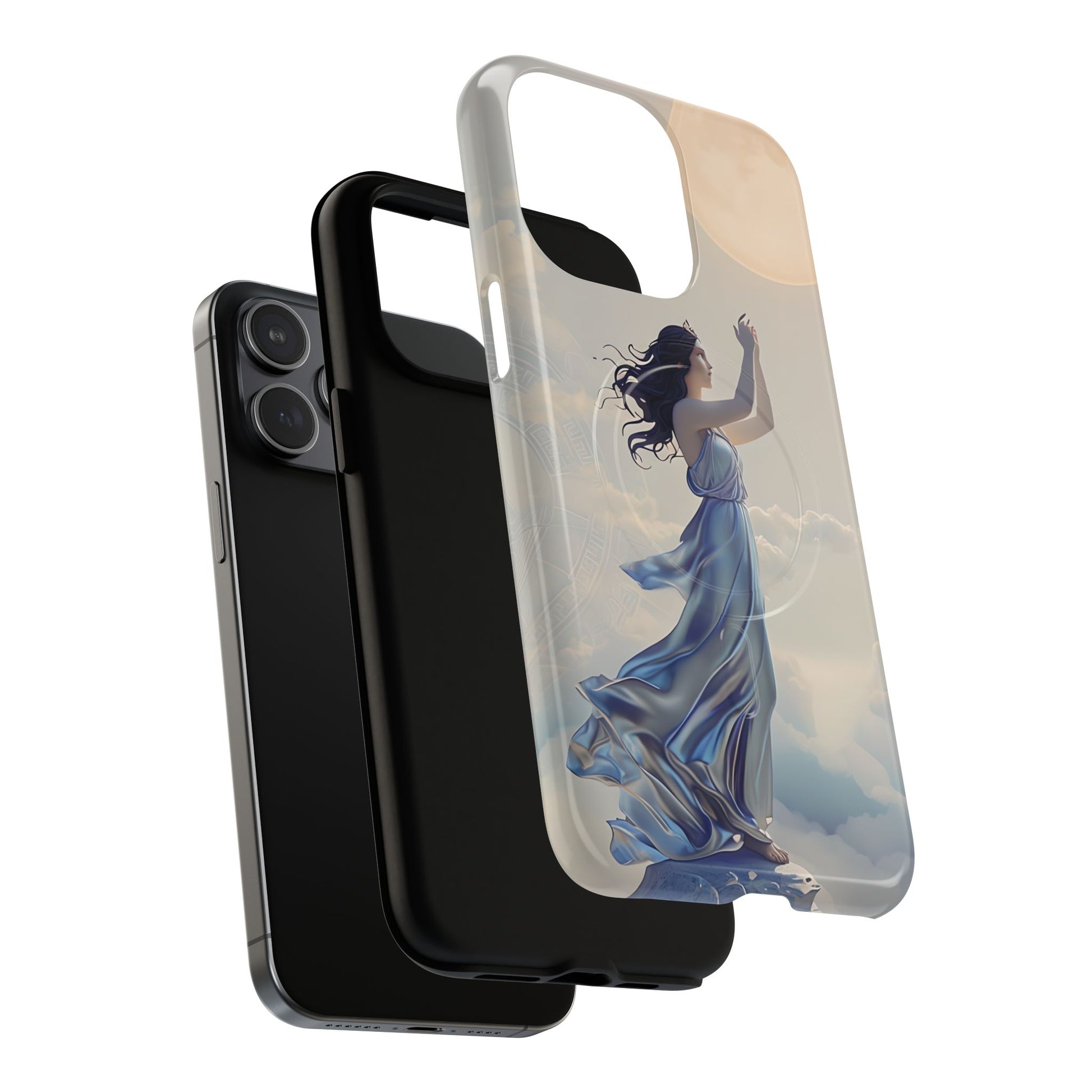 Moonlit Ascend - Ethereal Celestial Art iPhone 15 Pro Max MagSafe Phone Case -Dreamy Night Sky & Floating Woman Design