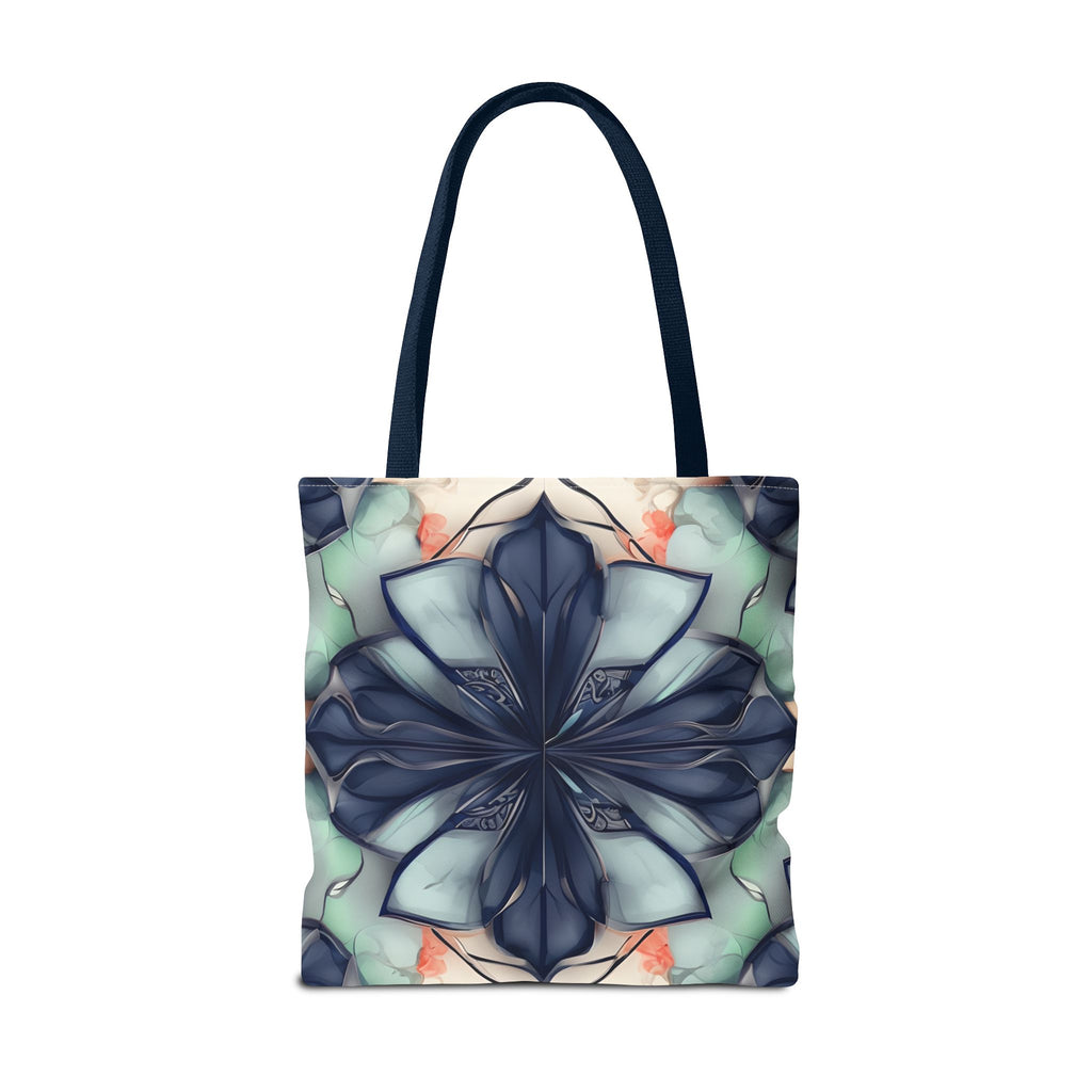 Midnight Mosaic Canvas Tote Bag (16x16 & 18x18)- Premium Navy Handle Designer Tote, Artistic Eco-Friendly Shopping Bag