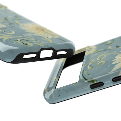 Golden Dahlia Trio - Elegant Floral Google Pixel Tough Phone Case - Artistic White & Blue Dahlia Design