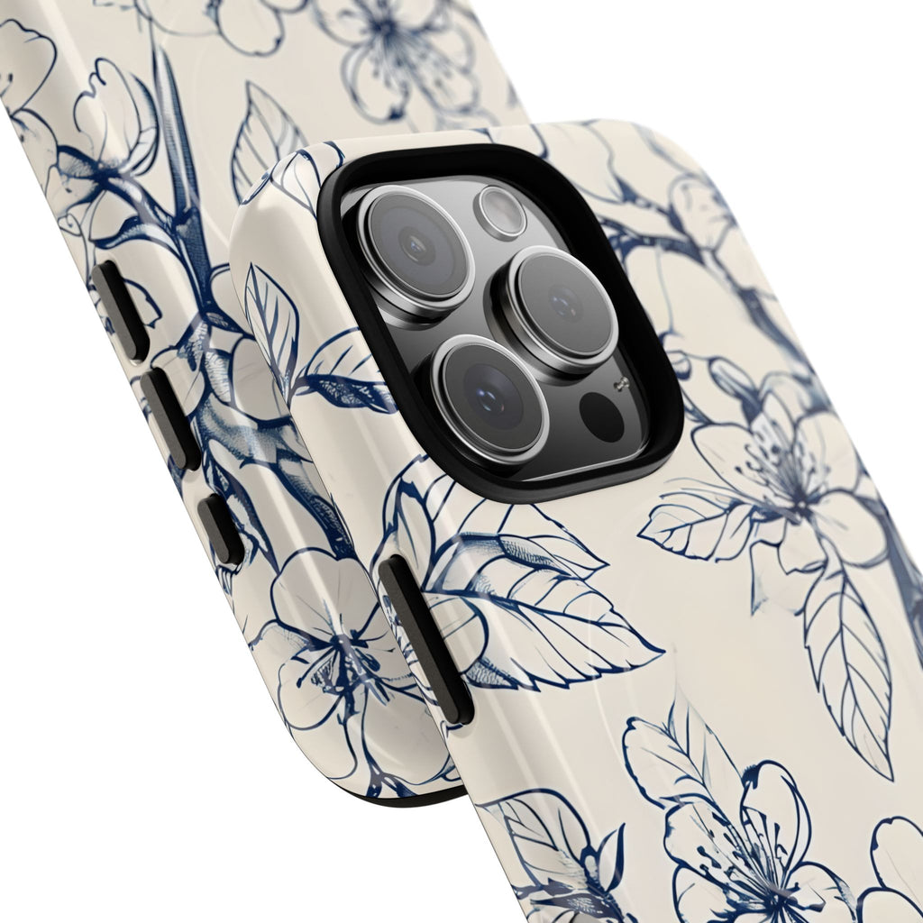 Blossom Sketch - Artistic Blue Floral - iPhone 16 Pro MagSafe Phone Case - Hand-Drawn Botanical Design