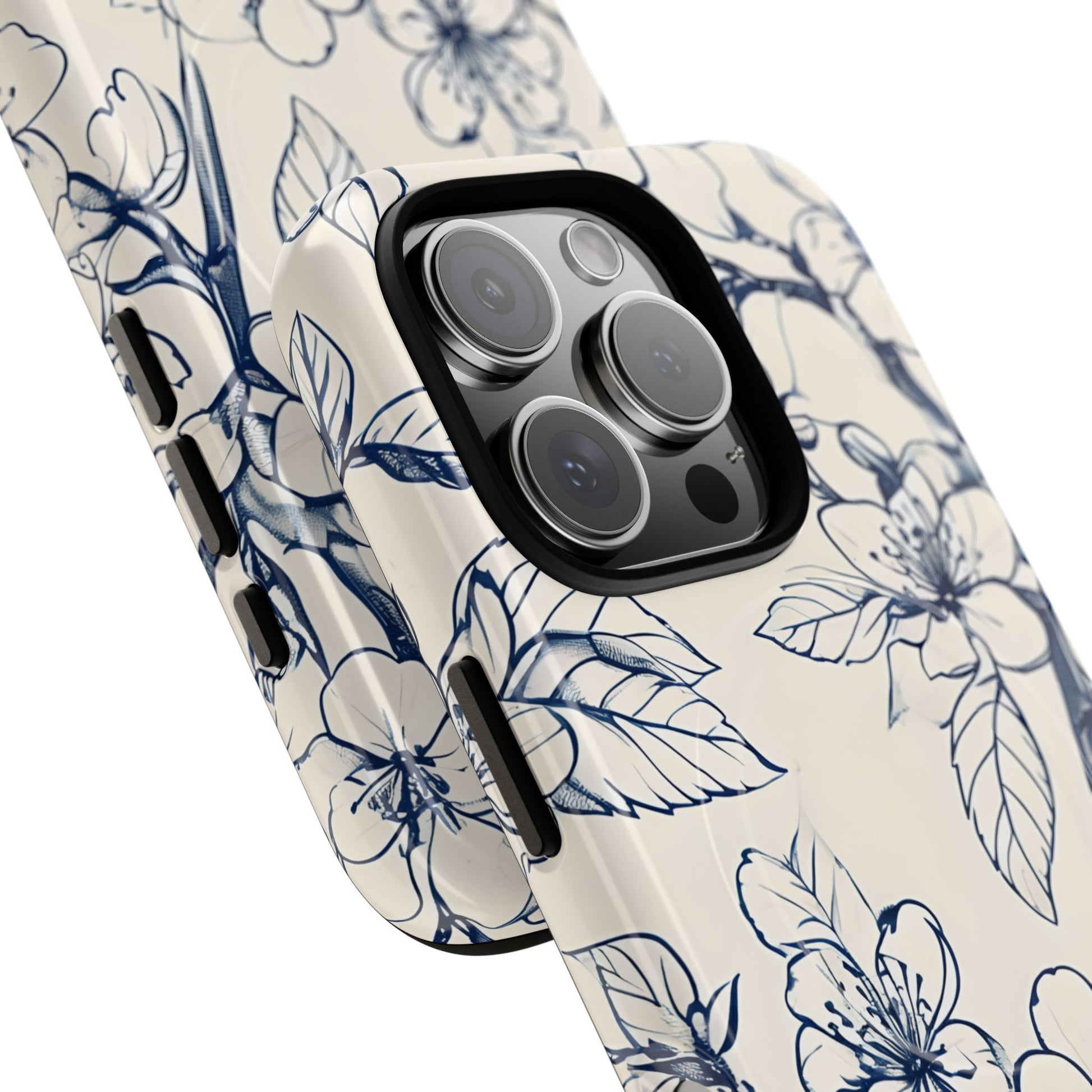 Blossom Sketch - Artistic Blue Floral - iPhone 16 Pro MagSafe Phone Case - Hand-Drawn Botanical Design