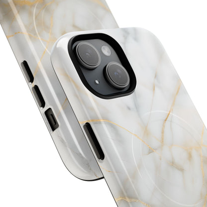 Golden Vein iPhone MagSafe Phone Case -White Neutral Marble Design