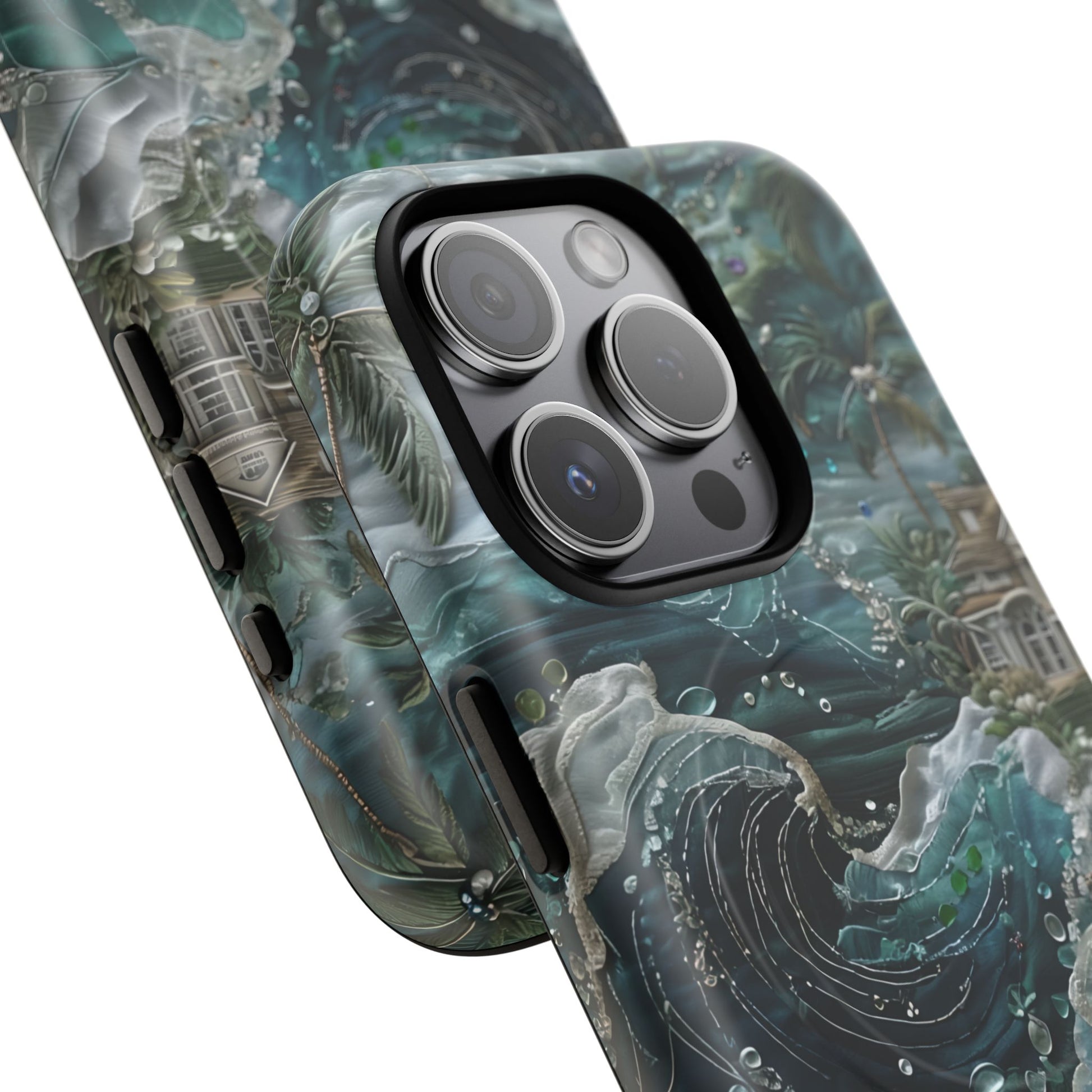 Tropical Midnight Wave - Artistic Ocean iPhone 15 Pro MagSafe Phone Case - Dramatic Blue Wave Design