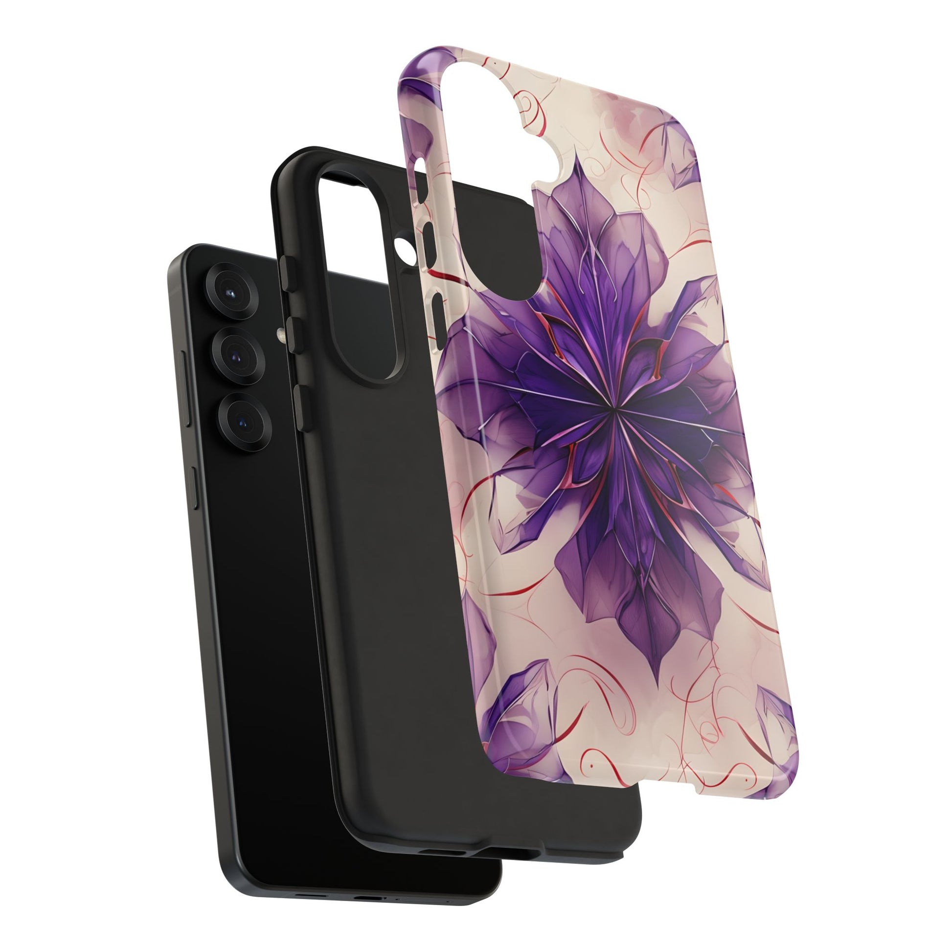Violet Reverie - Kaleidoscope Collection Artistic Floral Burst - Samsung Galaxy S25 Plus Tough Phone Case - Bold Purple Symmetrical Design