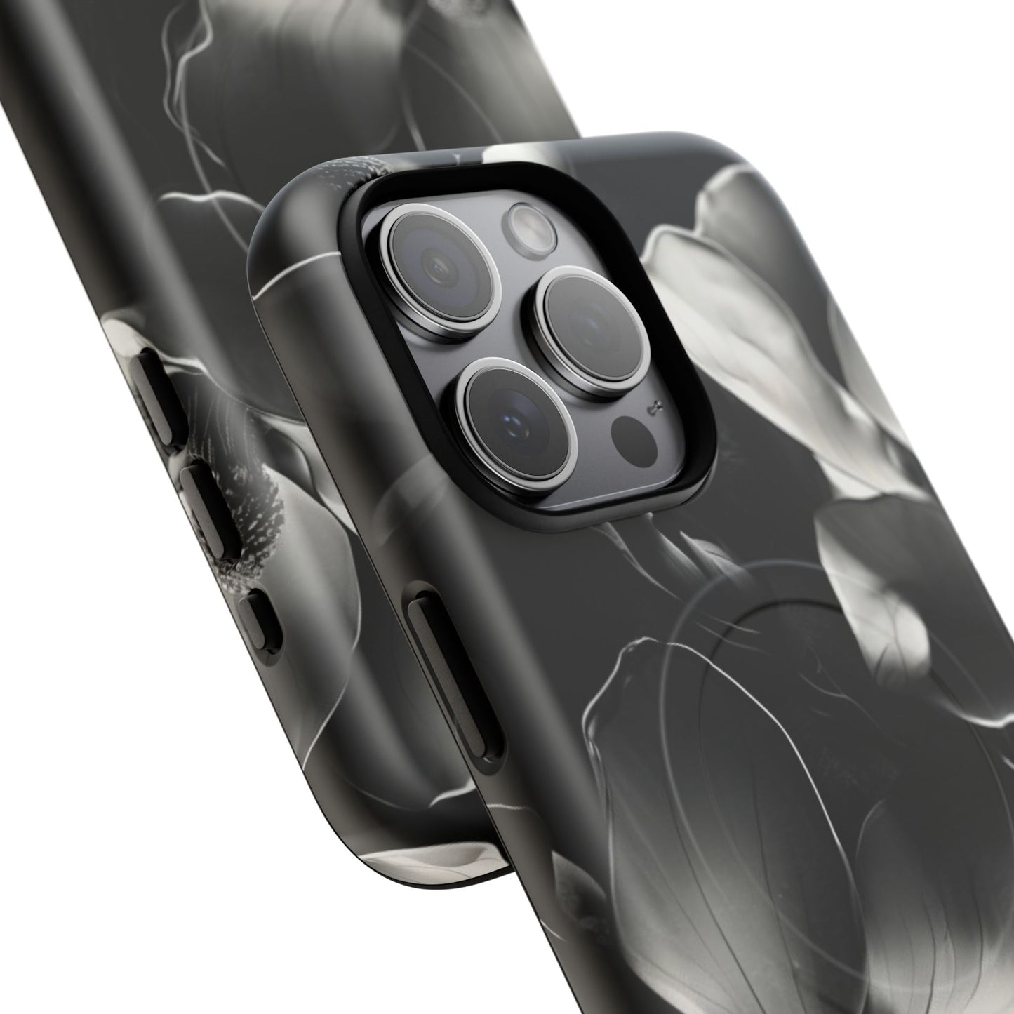 Monochrome Magnolia - Elegant Black & White Floral iPhone MagSafe Phone Case - Artistic Magnolia Design