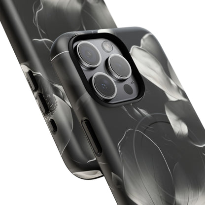 Monochrome Magnolia - Elegant Black & White Floral iPhone MagSafe Phone Case - Artistic Magnolia Design