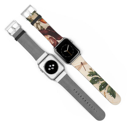 Vintage Burgundy Rose Designer Apple Watch Band - Premium Custom Strap for Series 1-9, SE & Ultra - Artistic Vegan Leather