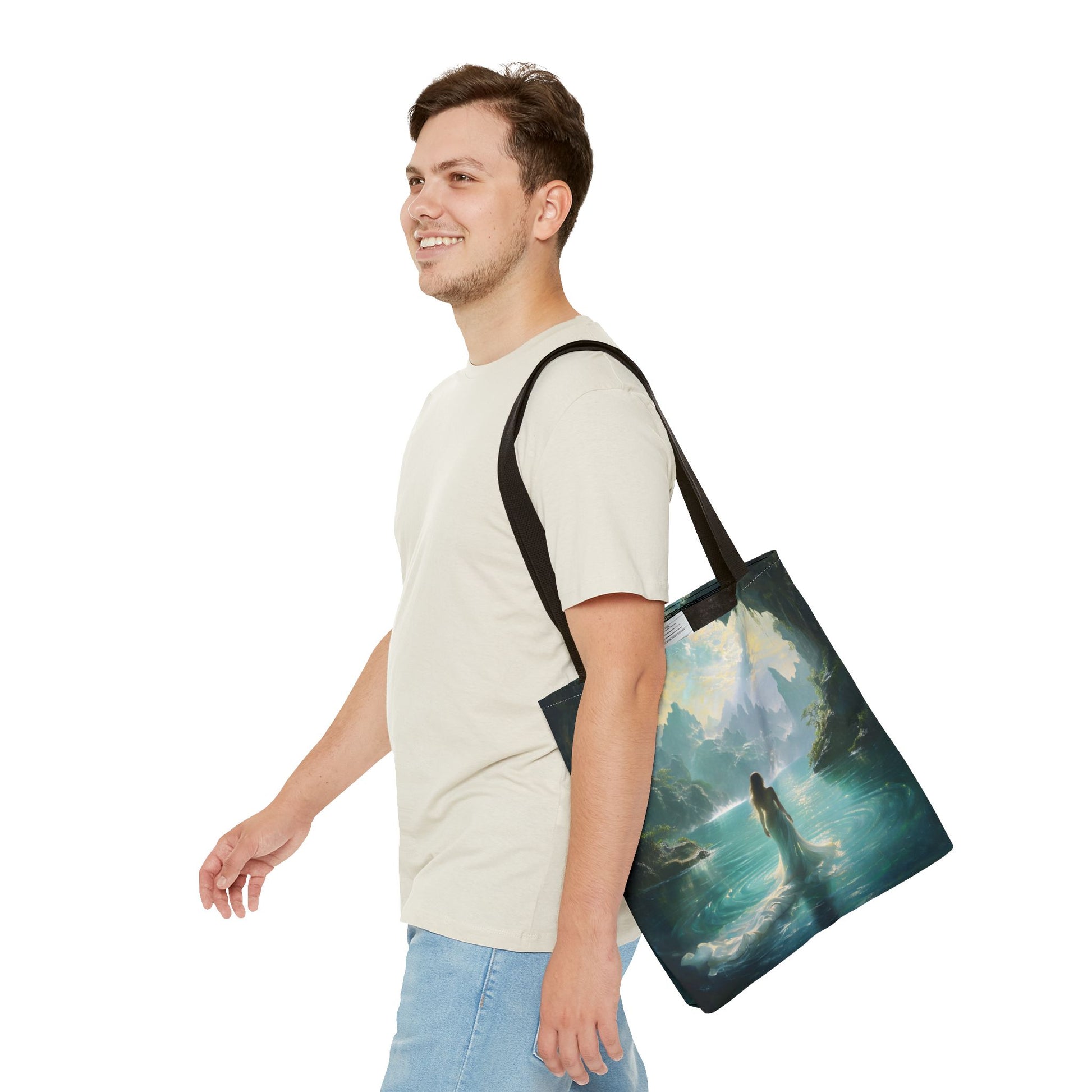 Celestial Tides Canvas Tote Bag (16x16 & 18x18) - Cozy Reading Nook Design Eco-Friendly Shopping Bag