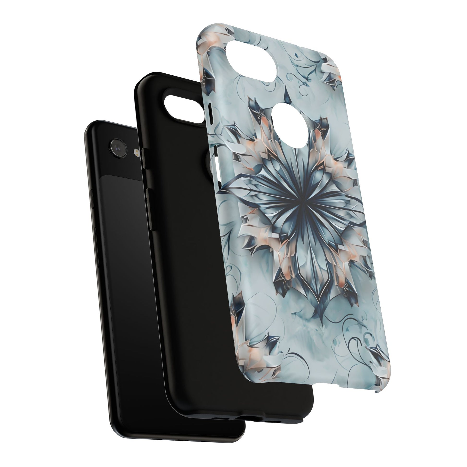 Indigo Mirage - Artistic Kaleidoscope Collection Artistic Floral - Google Pixel 3a XL Tough Phone Case - Bold Indigo Symmetrical Design