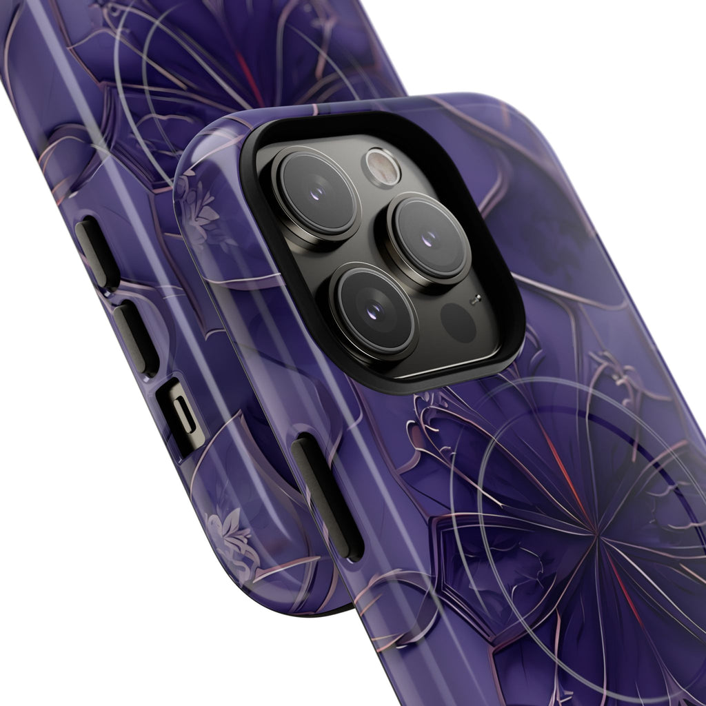 Violet Nebula - Kaleidoscope Collection Artistic Floral Burst - iPhone 14 Pro MagSafe Phone Case -Bold Purple Symmetrical Design