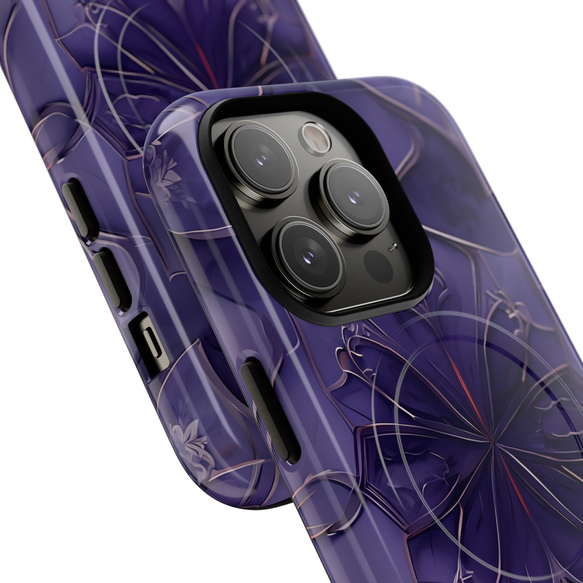 Violet Nebula - Kaleidoscope Collection Artistic Floral Burst - iPhone 14 Pro MagSafe Phone Case -Bold Purple Symmetrical Design