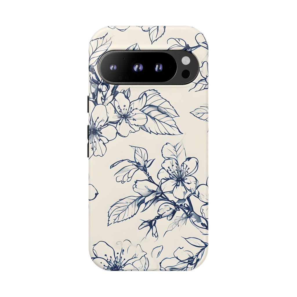 Blossom Sketch - Artistic Blue Floral Google Pixel 9 Pro - Tough Phone Case - Hand-Drawn Botanical Design