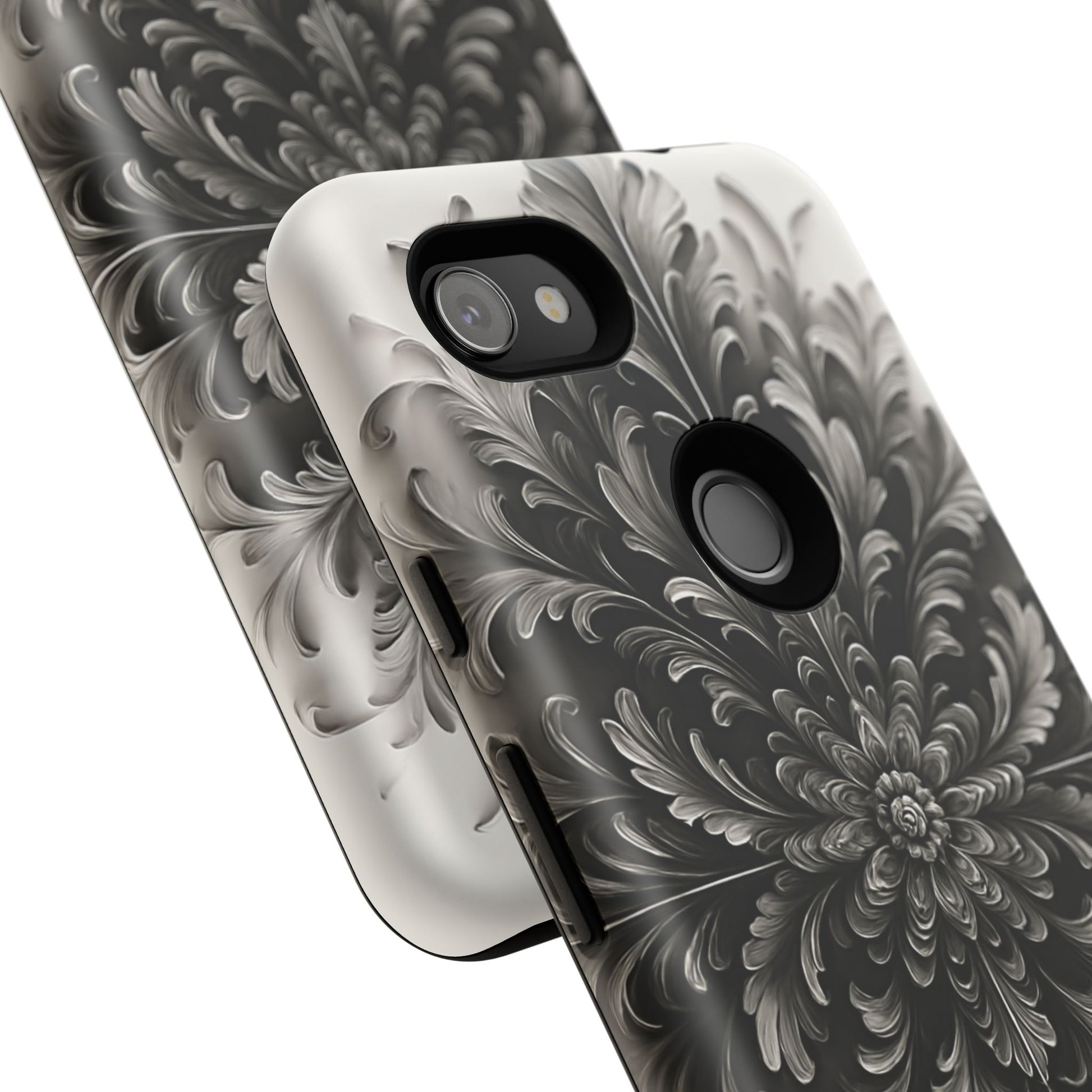 Obsidian Bloom - Elegant Black & White Google Pixel 3a XL Tough Phone Case - Intricate Mandala Flower Design