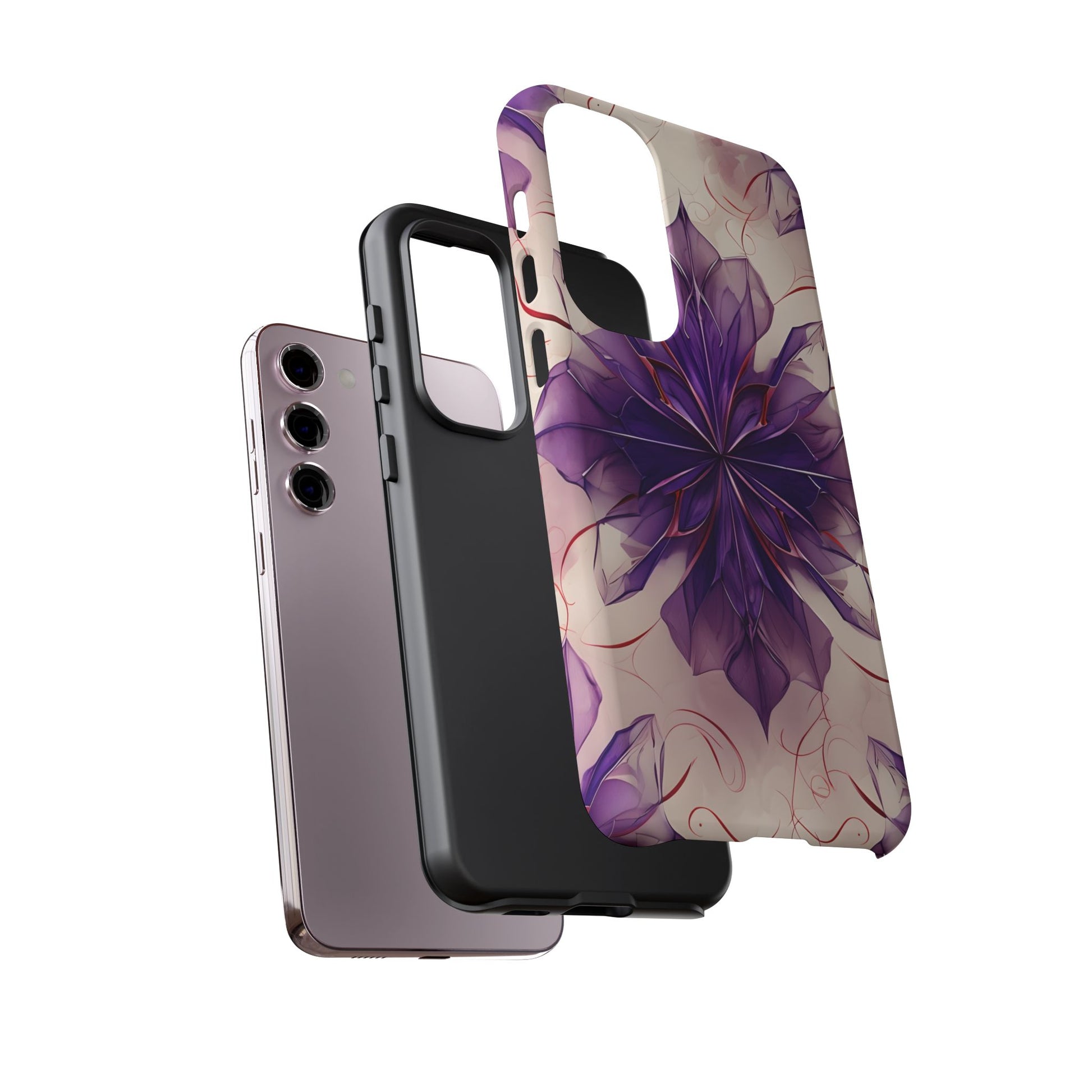 Violet Reverie - Kaleidoscope Collection Artistic Floral Burst - Samsung Galaxy S23 Plus Tough Phone Case - Bold Purple Symmetrical Design