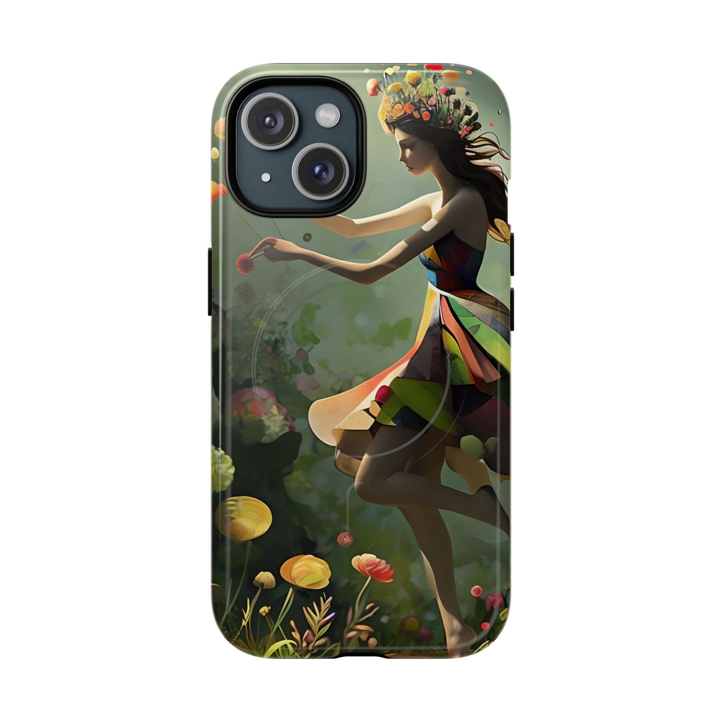 Dancing Wildflower Muse iPhone - Artistic Floral Fantasy Cover - MagSafe Compatible - Whimsical Nature-Inspired Protective Accessory