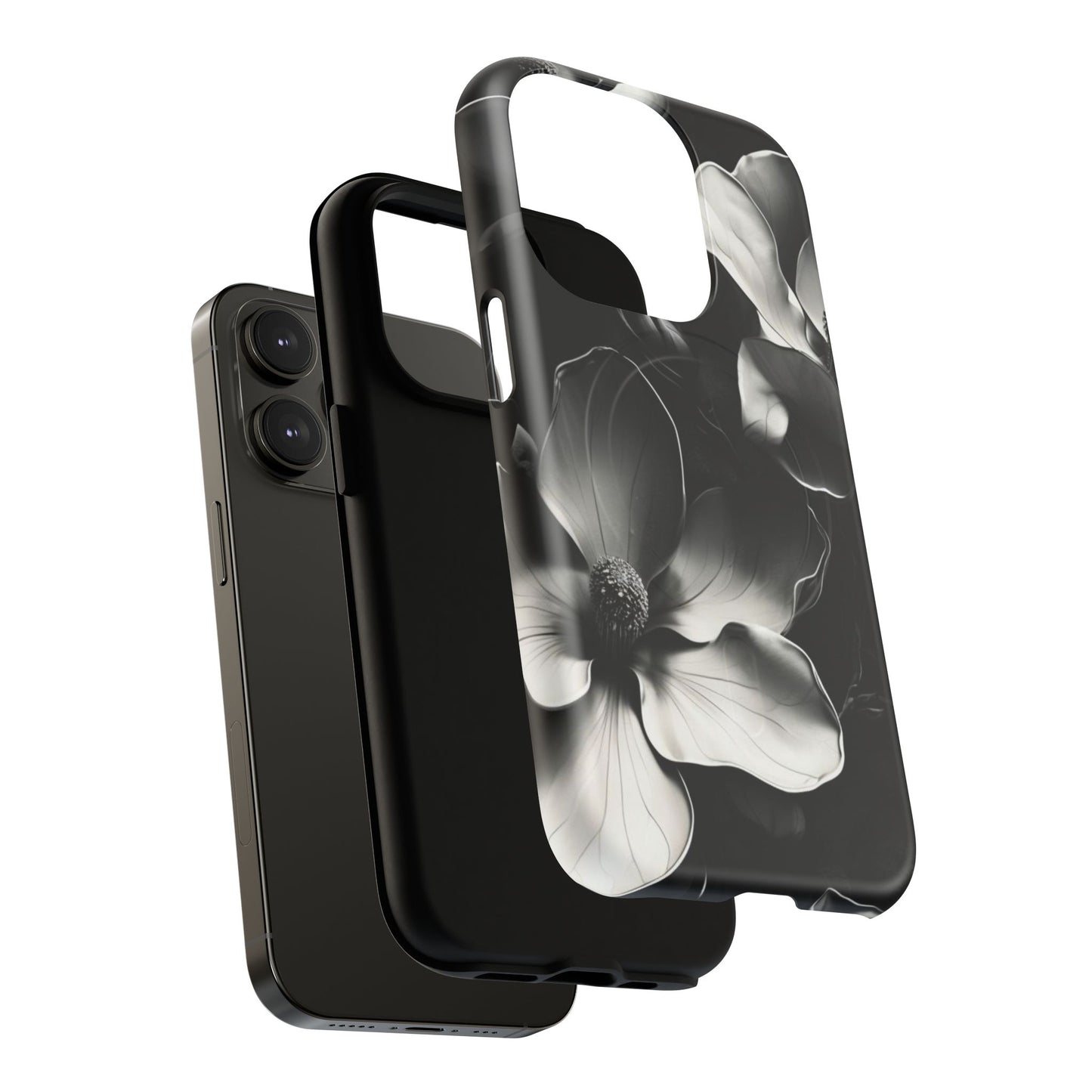 Monochrome Magnolia - Elegant Black & White Floral iPhone MagSafe Phone Case - Artistic Magnolia Design