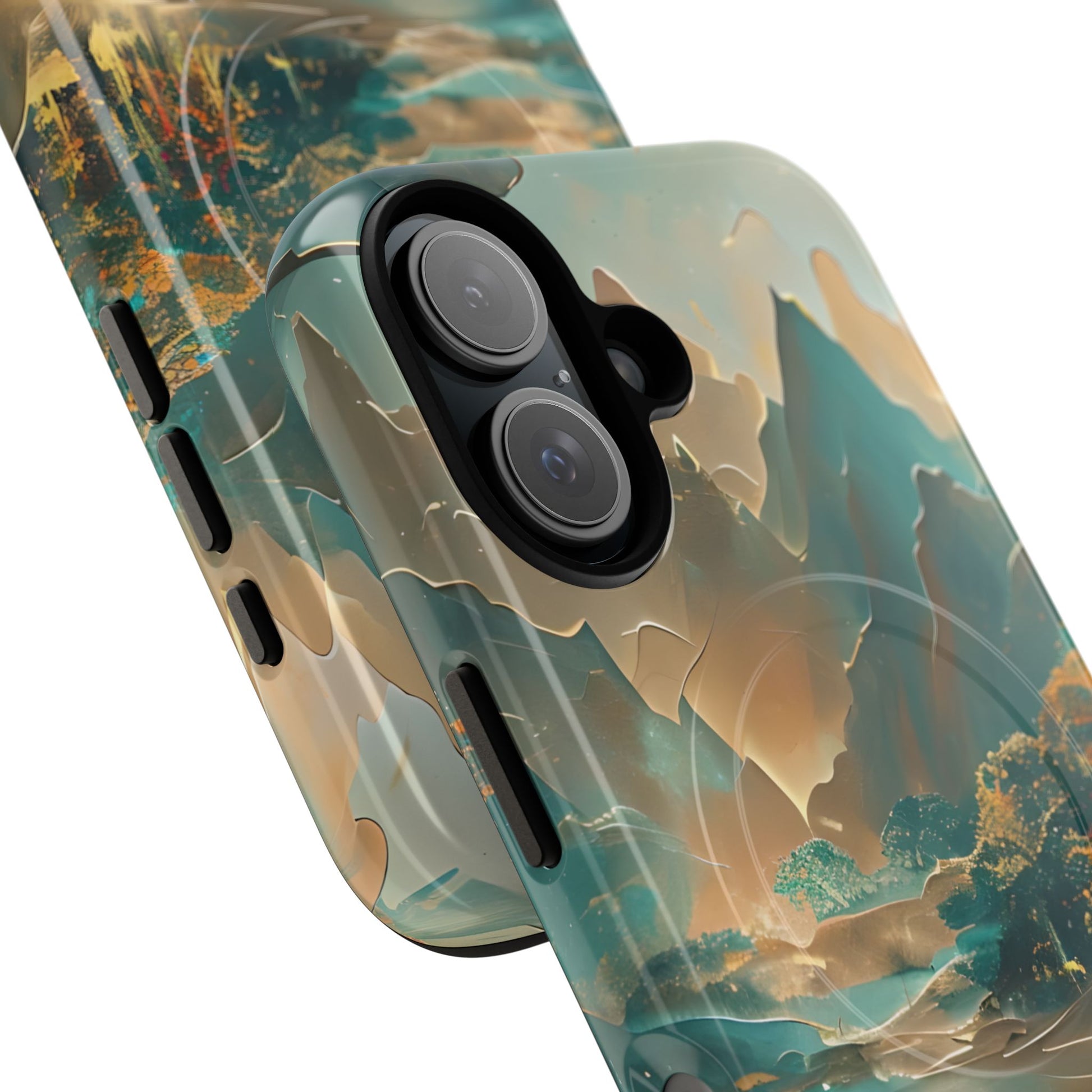 Misty Horizon - Serene Landscape Art iPhone 16 MagSafe Phone Case - Tranquil Mountain & Lake Design