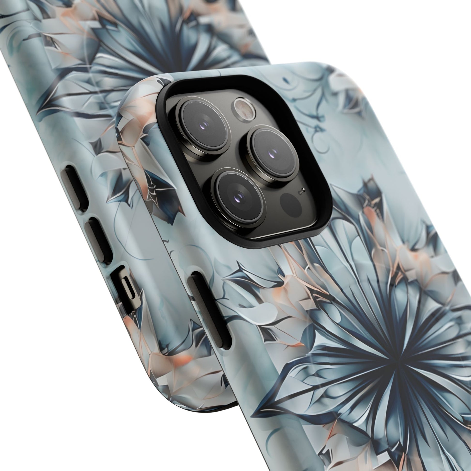 Indigo Mirage - Artistic Kaleidoscope Collection Artistic Floral - iPhone 14 Pro Max MagSafe Phone Case -Bold Indigo Symmetrical Design