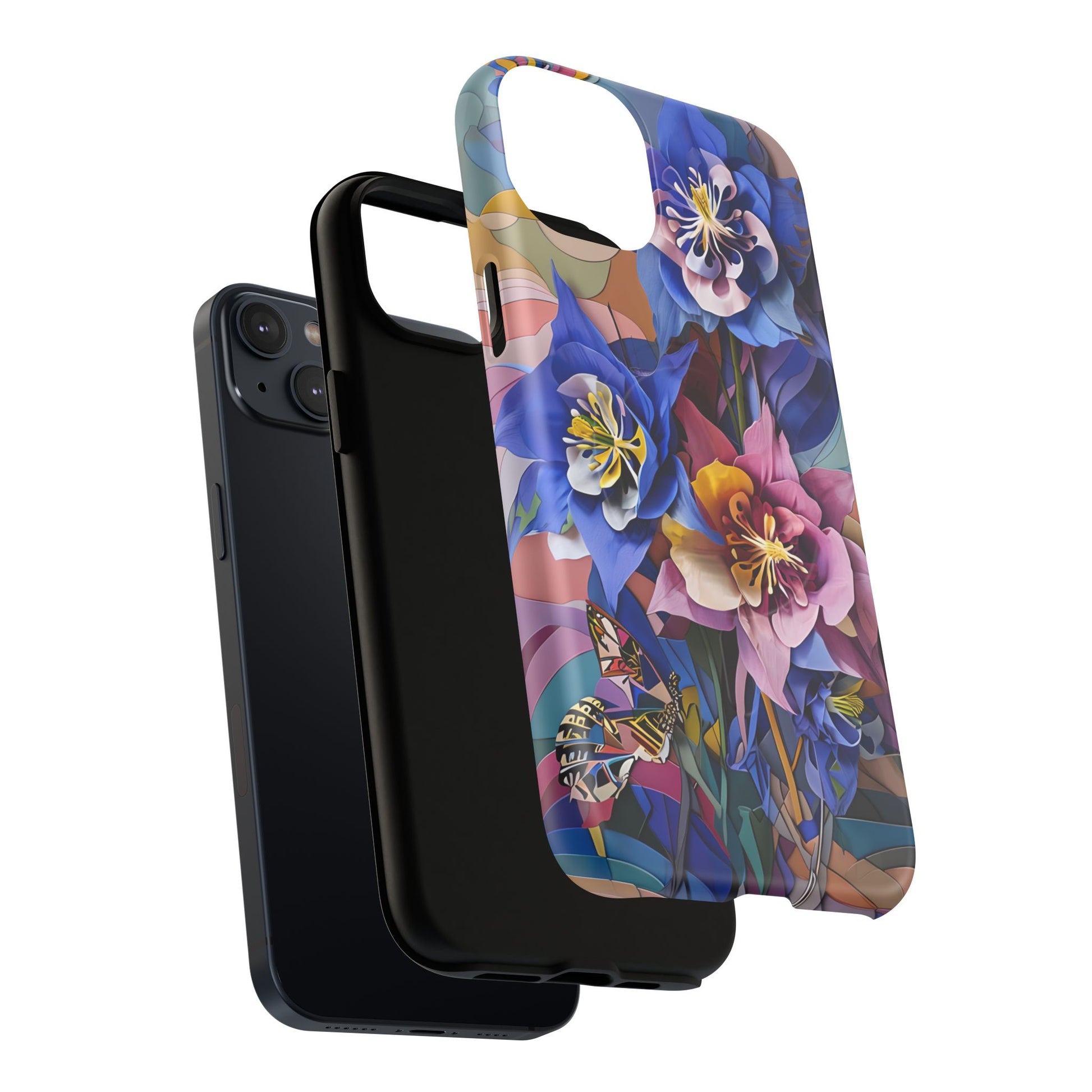 Blue Columbine Carnivale - Artistic Floral & Butterfly iPhone 14 Plus MagSafe Phone Case - Vibrant Botanical Design