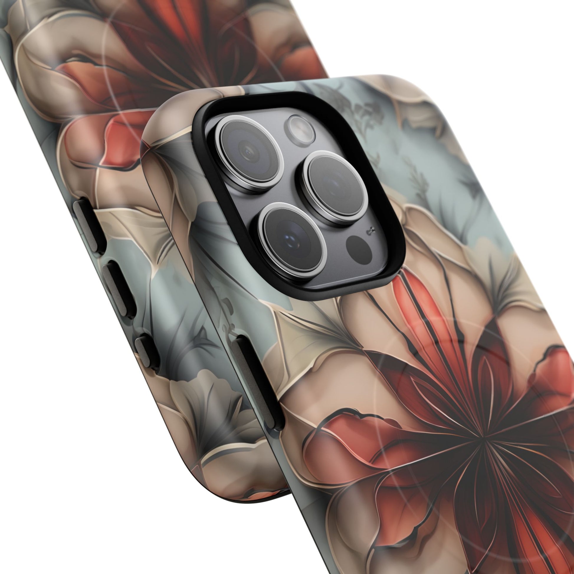Ember Bloom - Kaleidoscope Collection Artistic Floral iPhone 15 Pro Max MagSafe Phone Case - Fiery Symmetrical Design