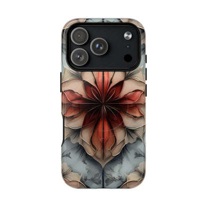 Ember Bloom red and amber floral iPhone MagSafe case with large camera cutout