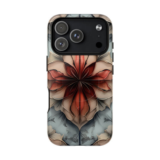 Ember Bloom red and amber floral iPhone MagSafe case with large camera cutout