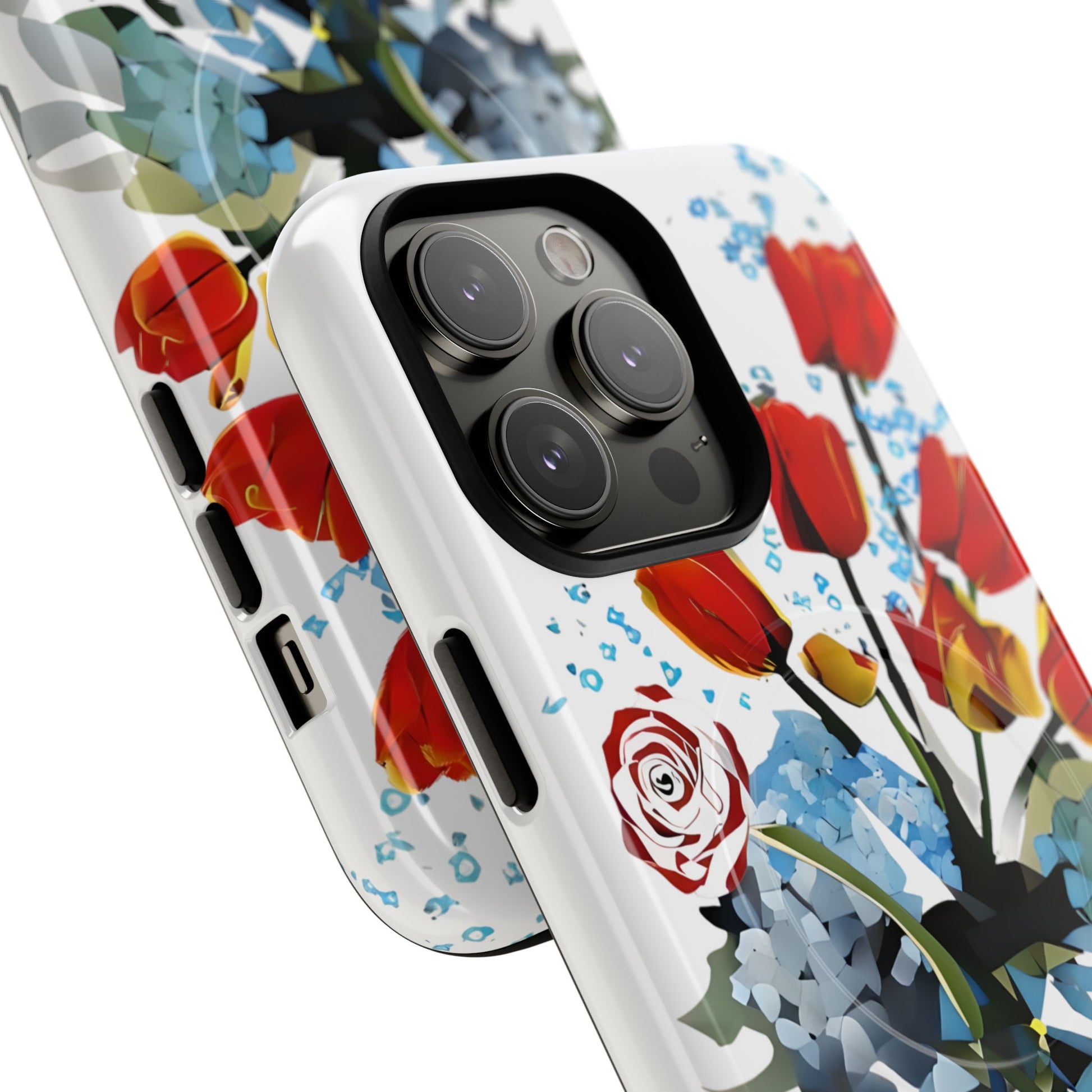 Bouquet Brilliance - Artistic Floral iPhone 14 Pro Max MagSafe Phone Case - Vibrant Tulip, Rose & Hydrangea Design