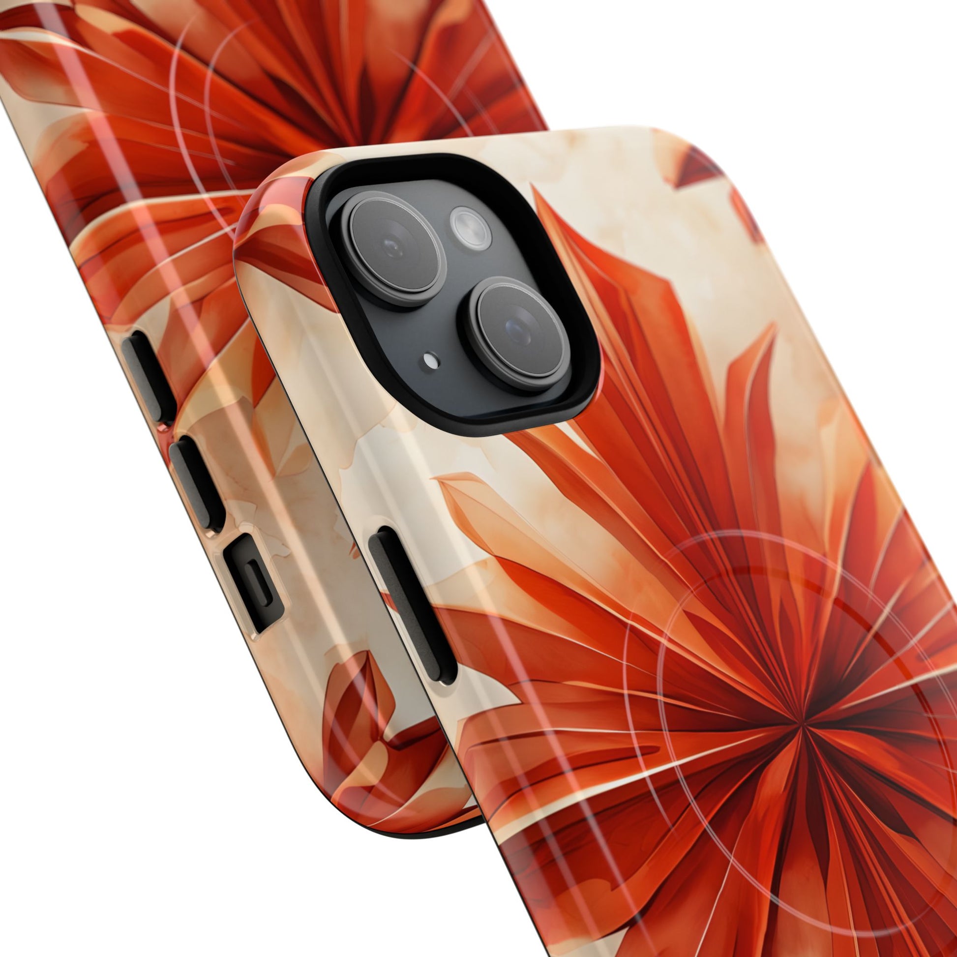 Sunset Fleur iPhone 15 Plus - Kaleidoscope Collection of MagSafe Compatible - Vibrant Sunset Flower Design