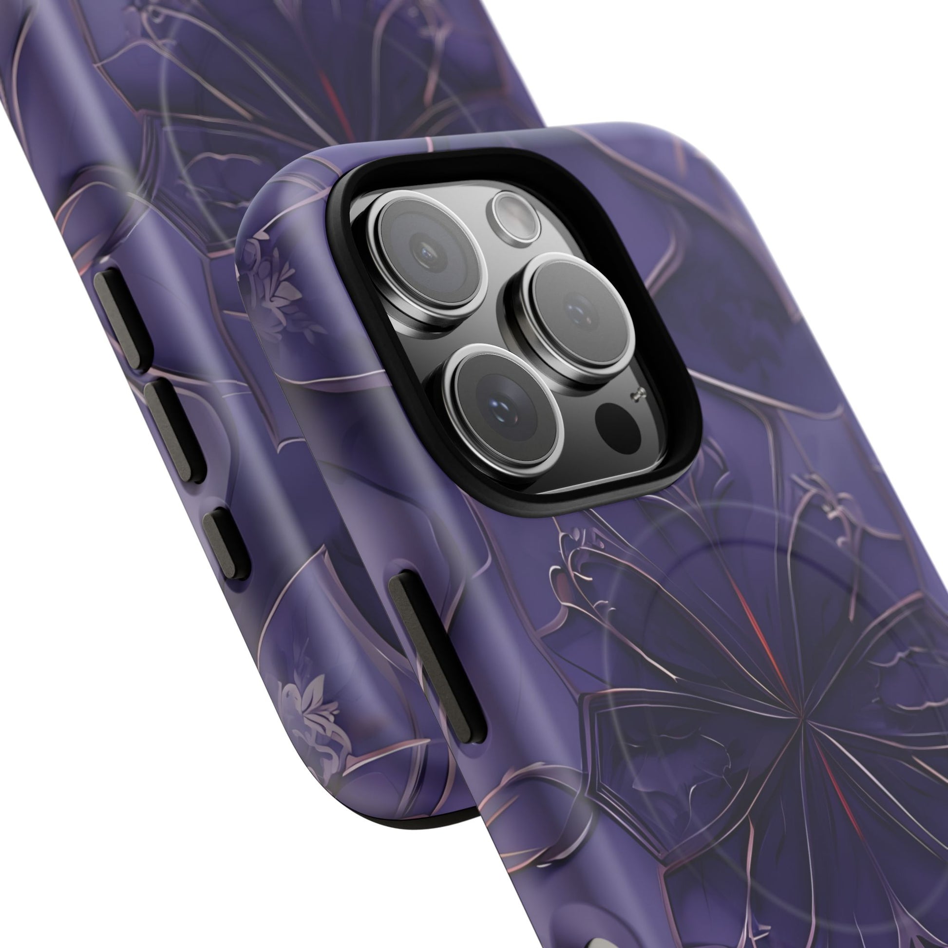Violet Nebula - Kaleidoscope Collection Artistic Floral Burst - iPhone 16 Pro MagSafe Phone Case -Bold Purple Symmetrical Design