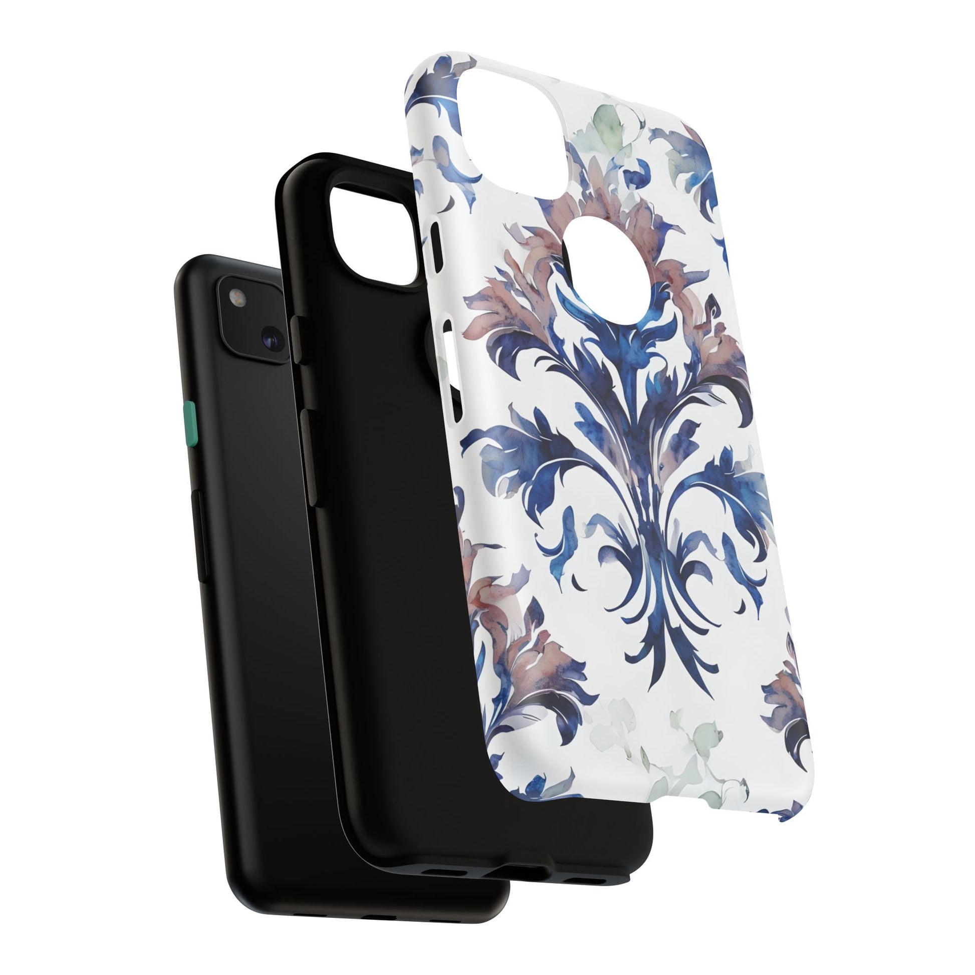 Delft Reverie - Elegant Blue & White Google Pixel 4a Tough Phone Case - Dutch Delftware-Inspired Floral Design