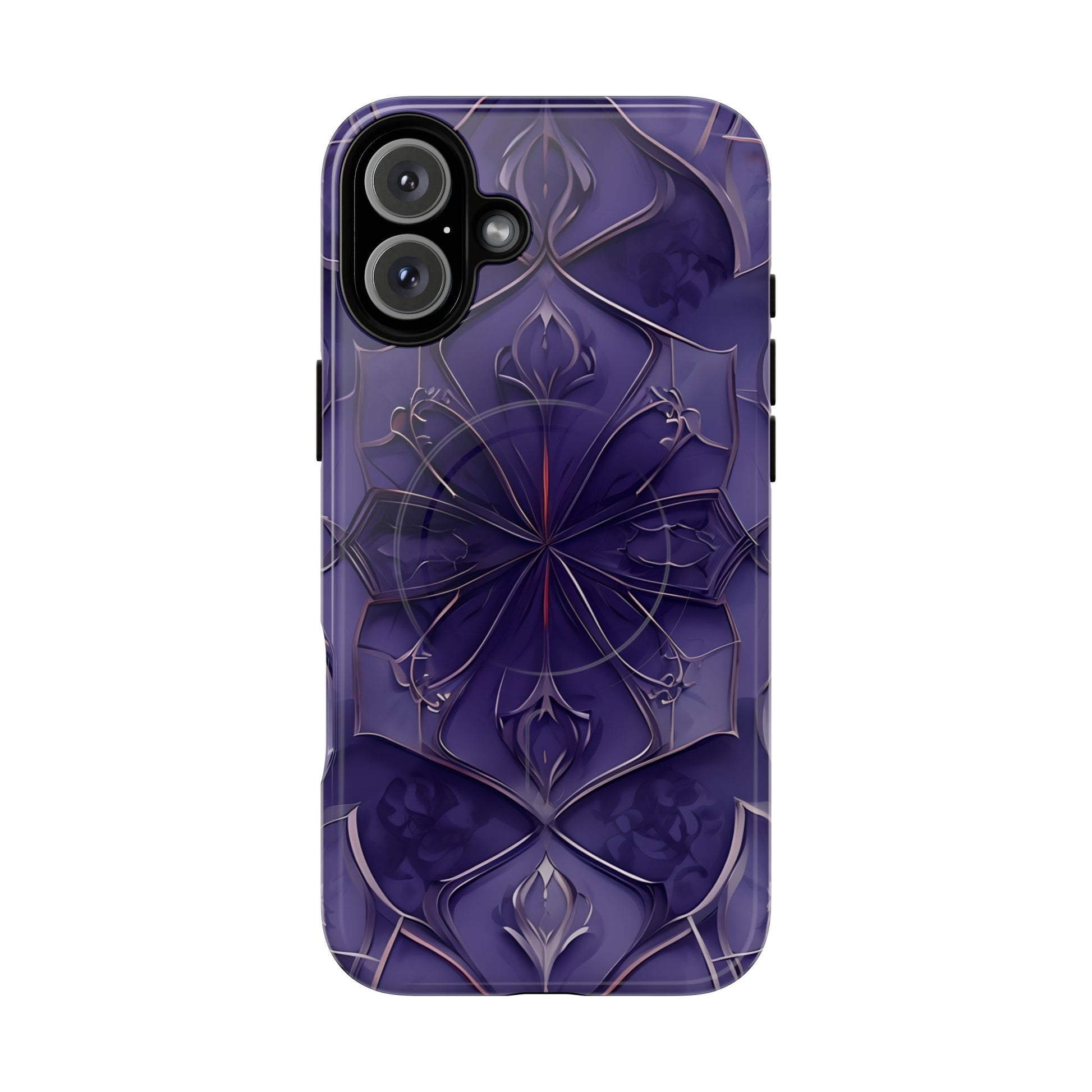 Violet Nebula - Kaleidoscope Collection Artistic Floral Burst - iPhone 16 Plus MagSafe Phone Case -Bold Purple Symmetrical Design